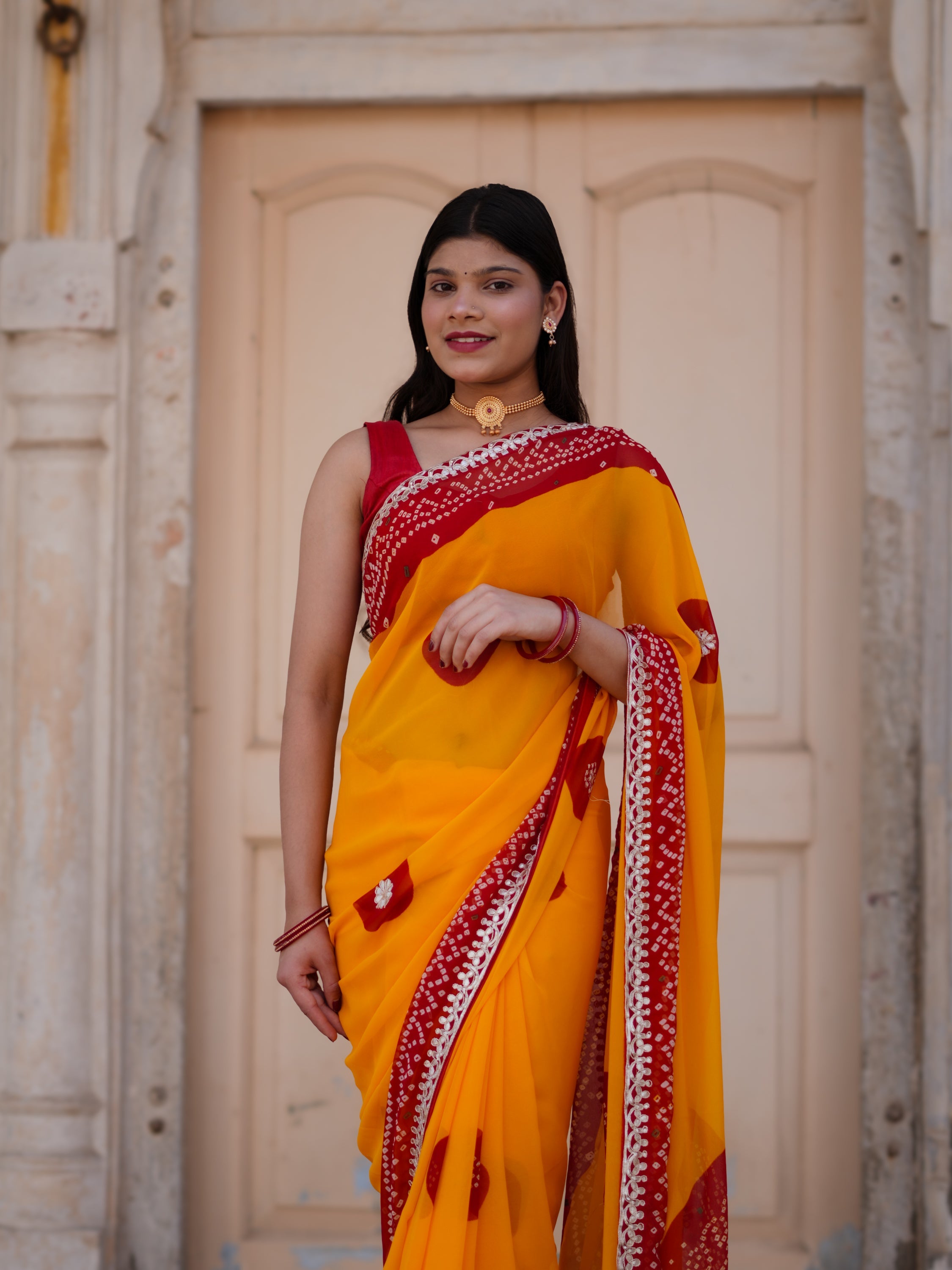 Buy Bandhani Saree with Gotapatti Work Tanmira  Image 4