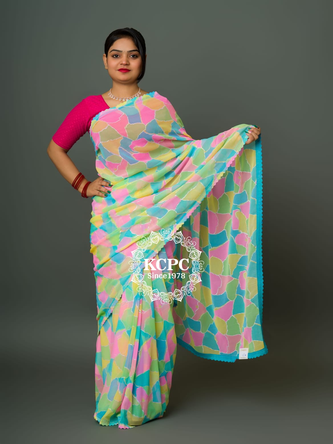 Tanmira Pure Georgette Multi Colour Saree With Siroski Border Saree
