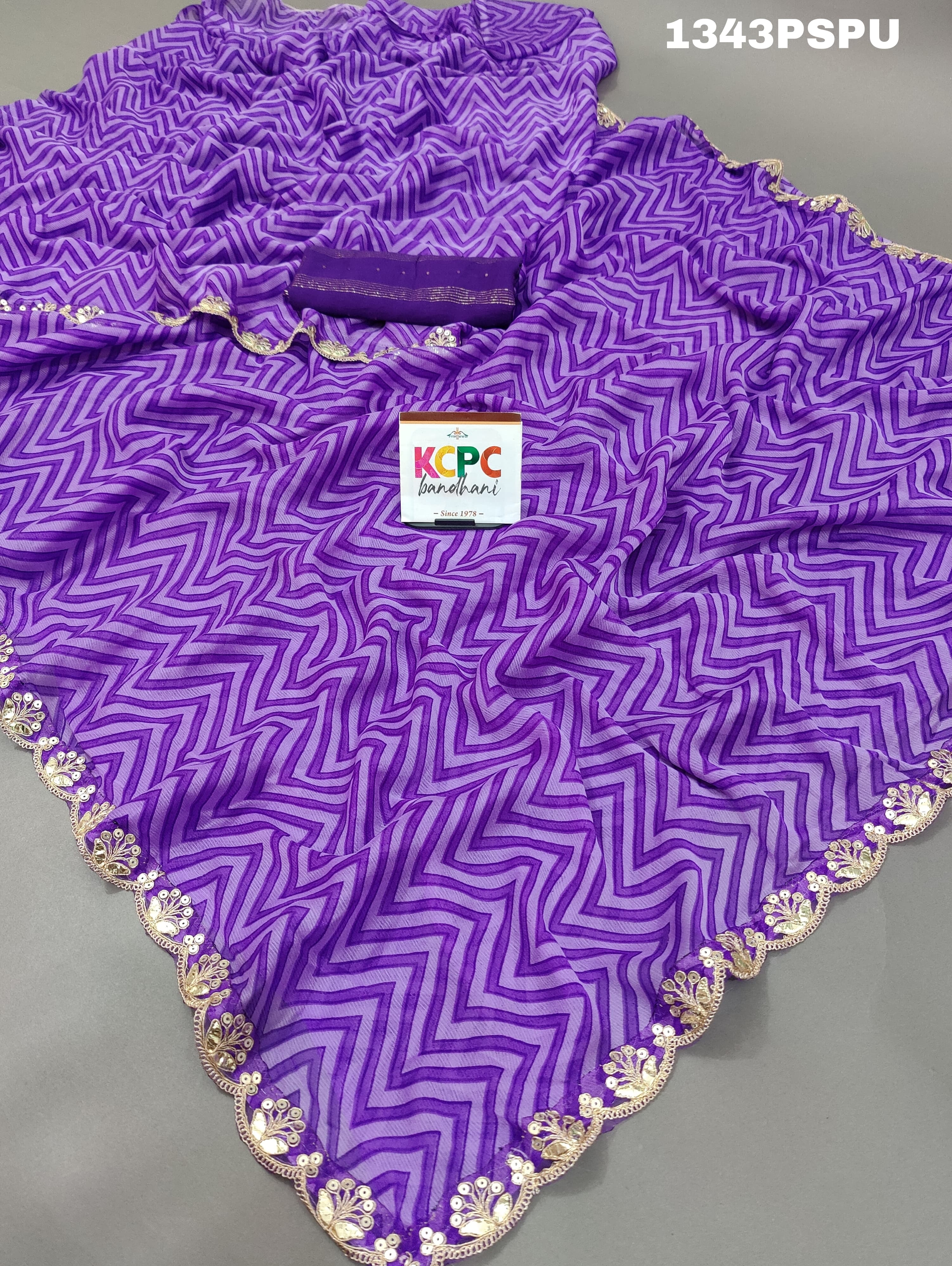 Tanmira New Chiffon Zig Zag Print Gota patti Saree BHA