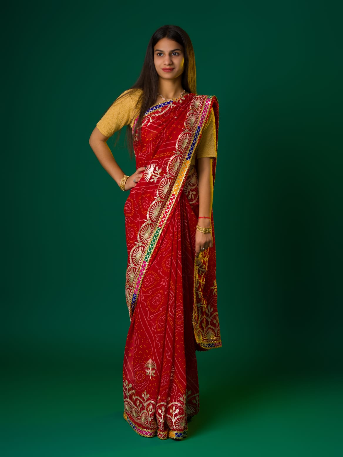 Tanmira New Chiffon Chunri Print Bandhani Kacha Gotapatti Work Saree  BHT