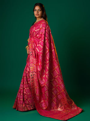  A pink and multicolor bandhani style saree