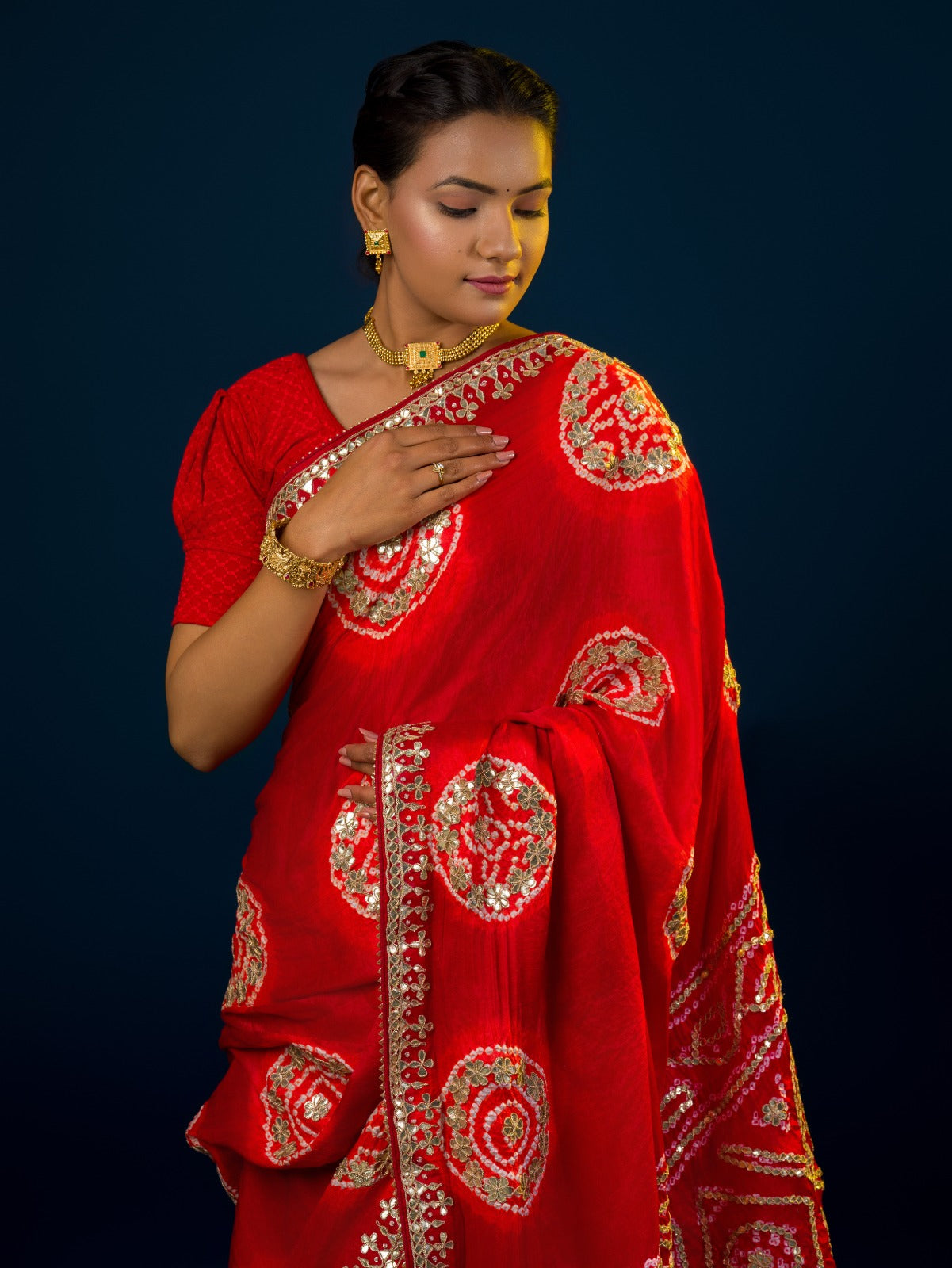 Tanmira Latest New Pure Gaji Silk Handmade Bandhej Gotapatti Laddu Bandhej Saree  AMT Mehroon