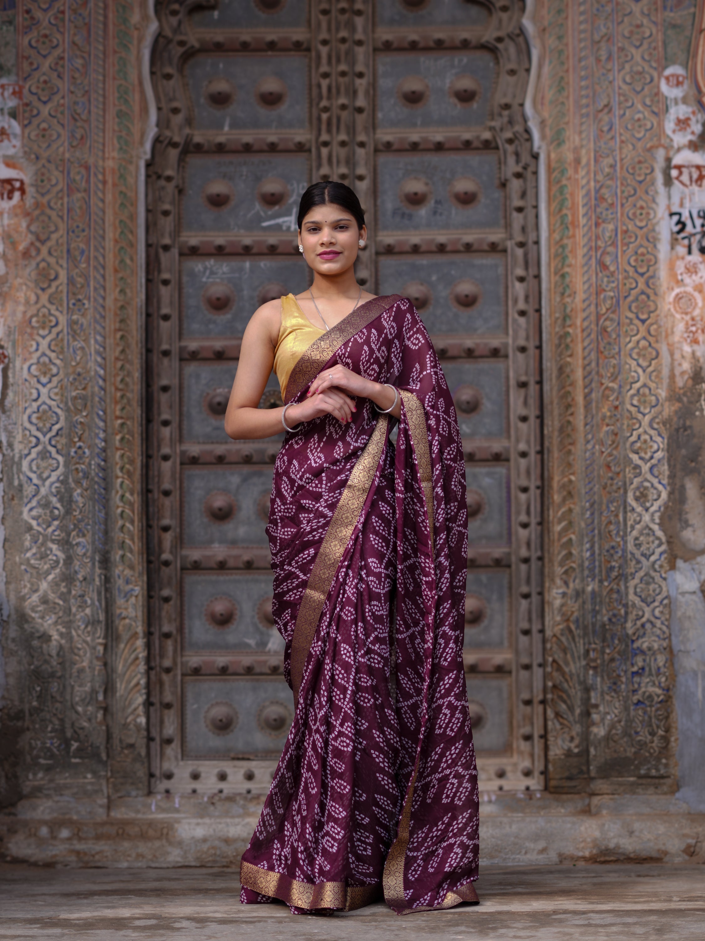 Tanmira  New Soft Moss Chiffon Bandhani Saree for Everyday Casual Wear     KDN