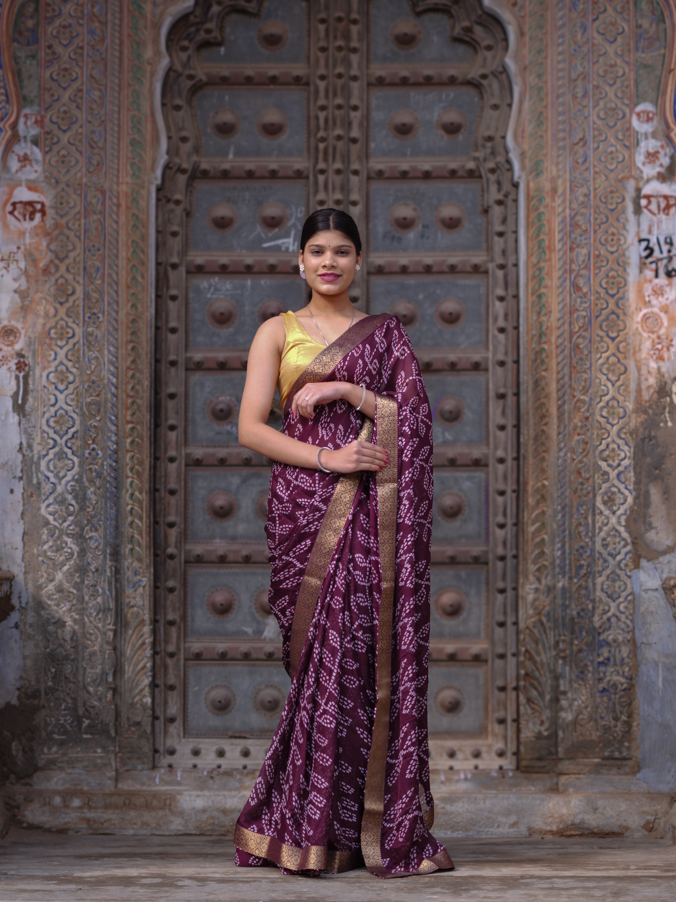 Tanmira  New Soft Moss Chiffon Bandhani Saree for Everyday Casual Wear     KDN