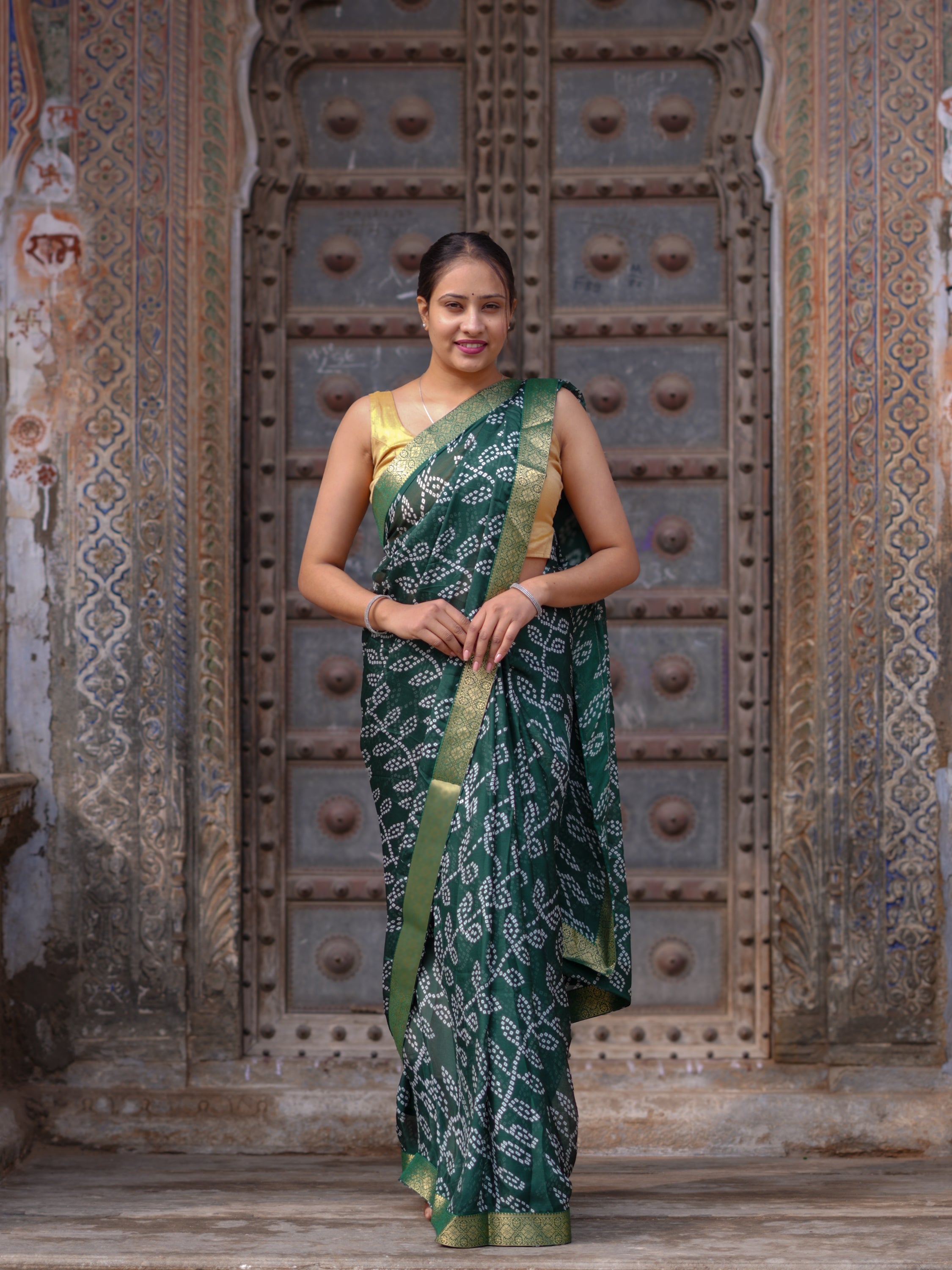 Tanmira  New Casual Moss Chiffon Bandhani Style Saree Collection     KDN