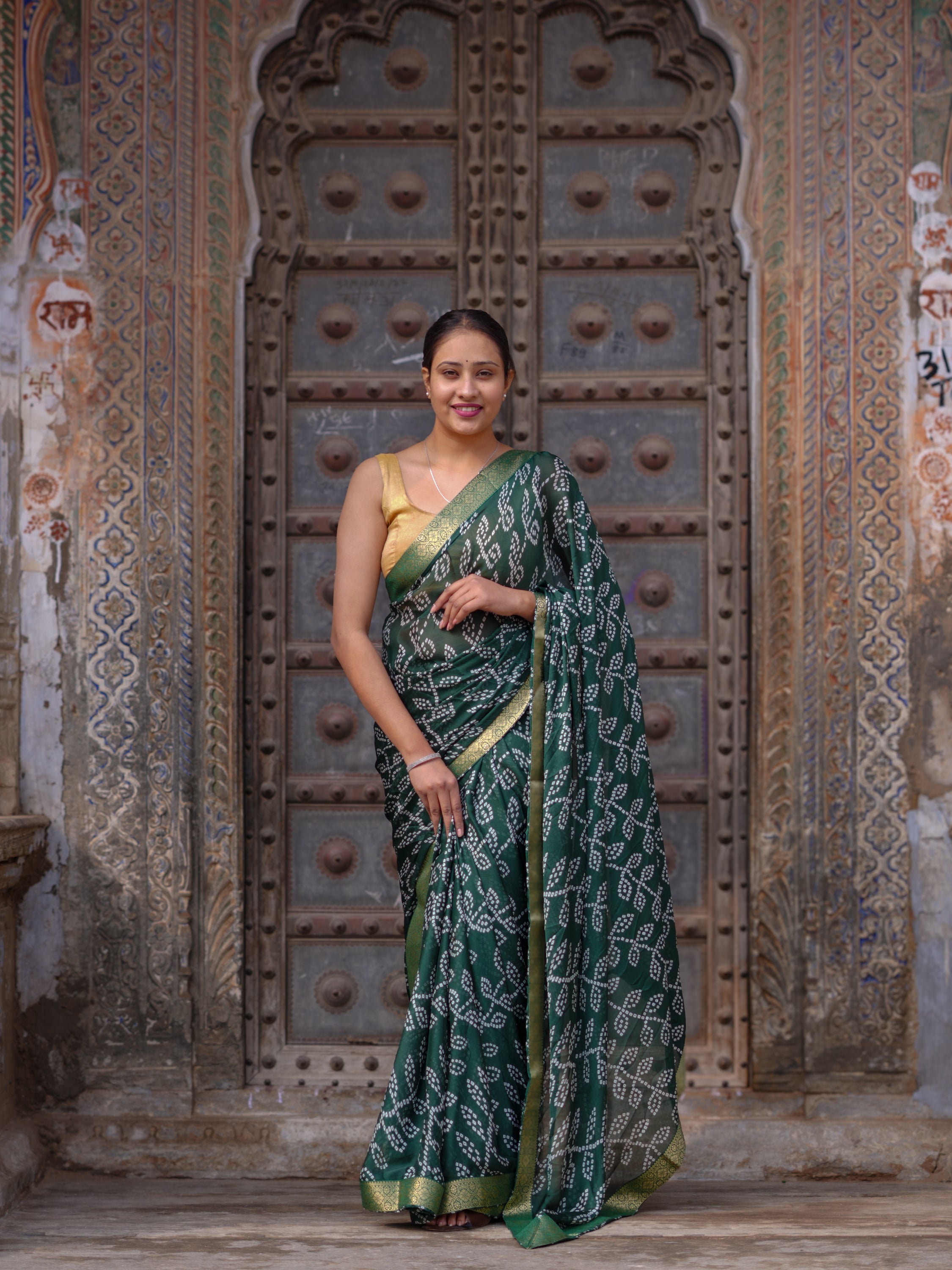 Tanmira  New Casual Moss Chiffon Bandhani Style Saree Collection     KDN