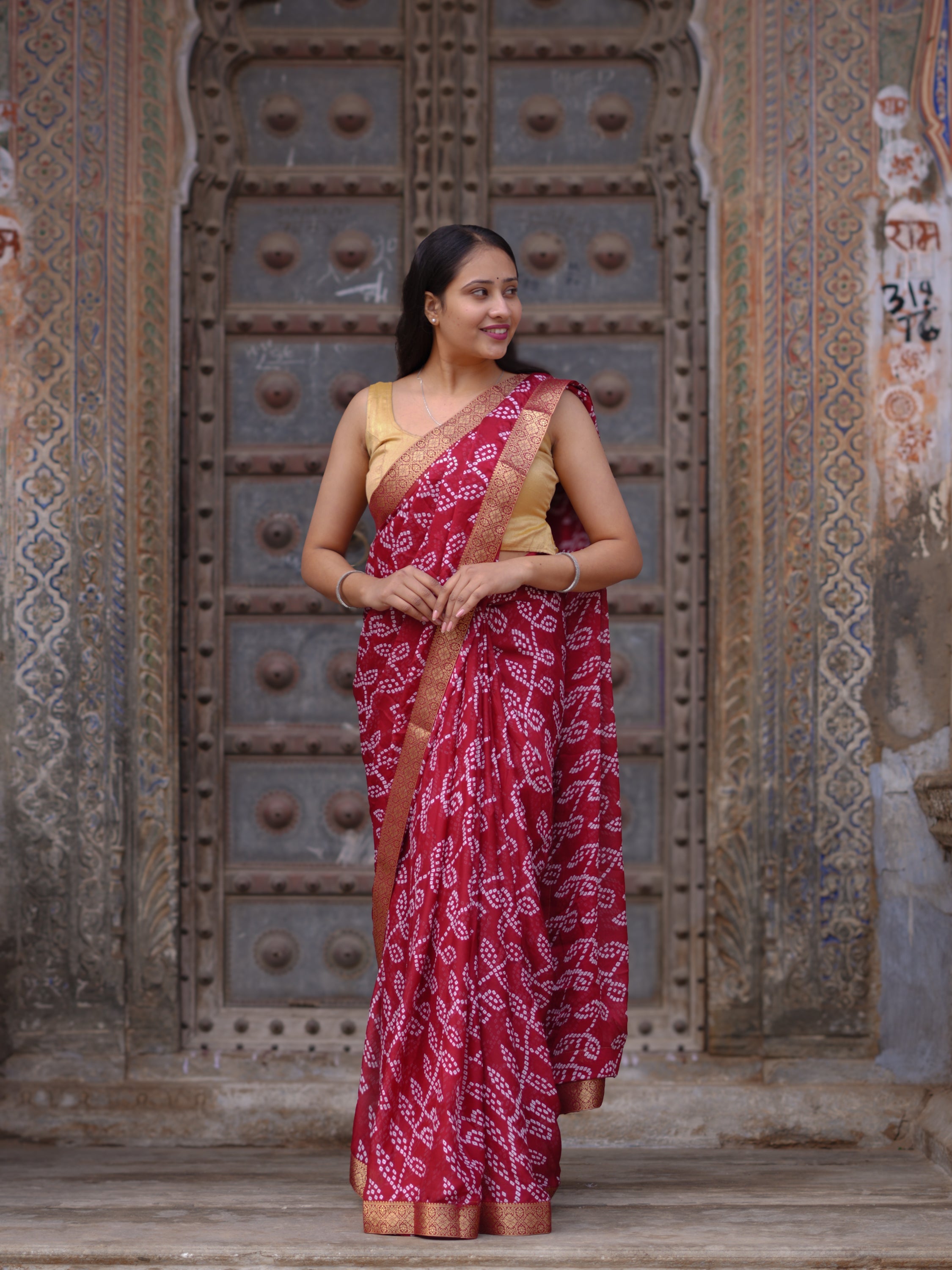 Tanmira  New Premium Quality Moss Chiffon Bandhani Style Saree for Casual & Everyday Wear   KDN