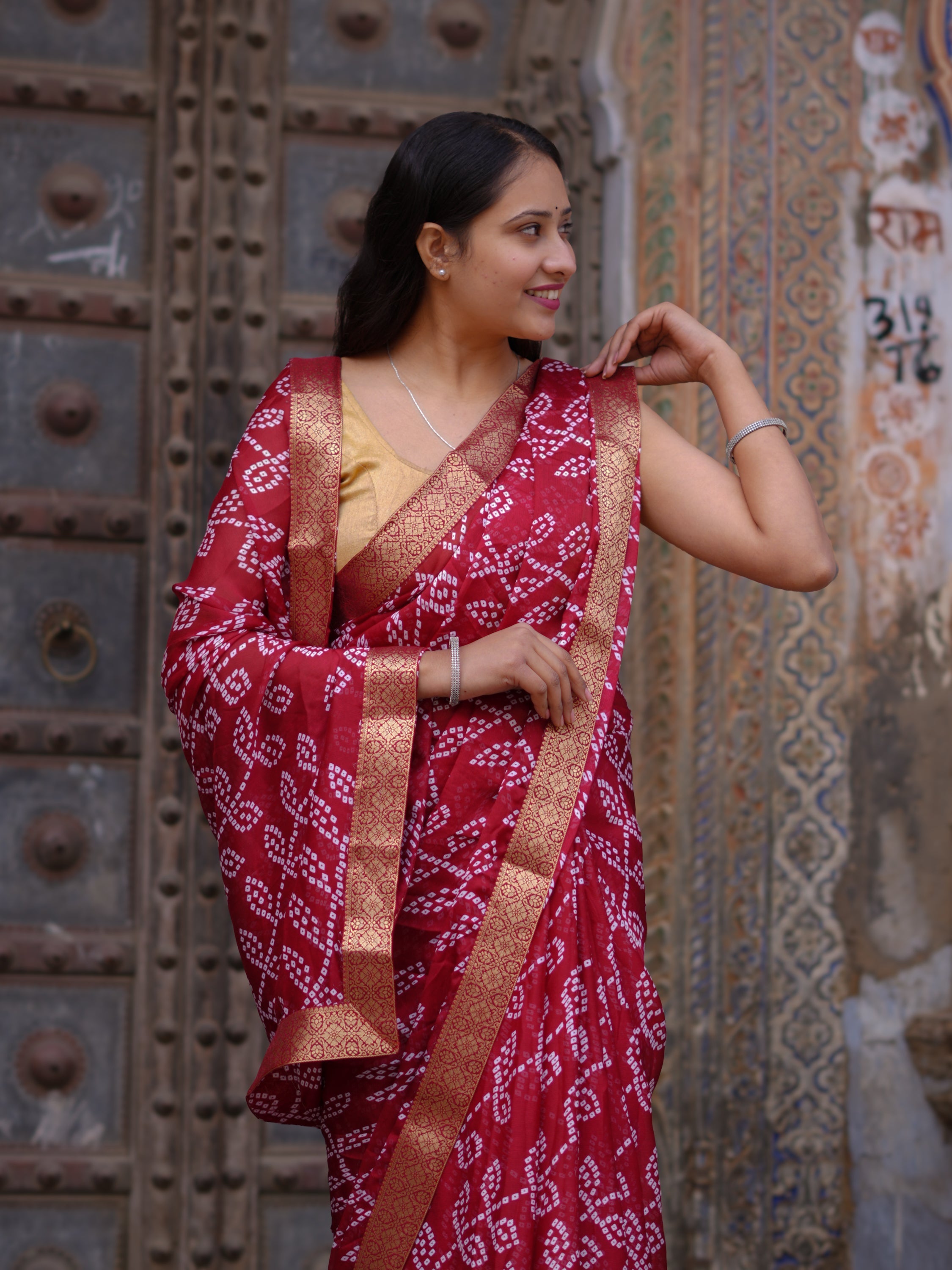 Tanmira  New Premium Quality Moss Chiffon Bandhani Style Saree for Casual & Everyday Wear   KDN