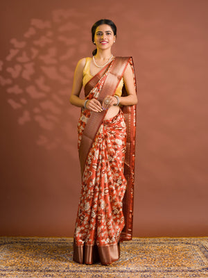 By Printed Style With Zari border Saree