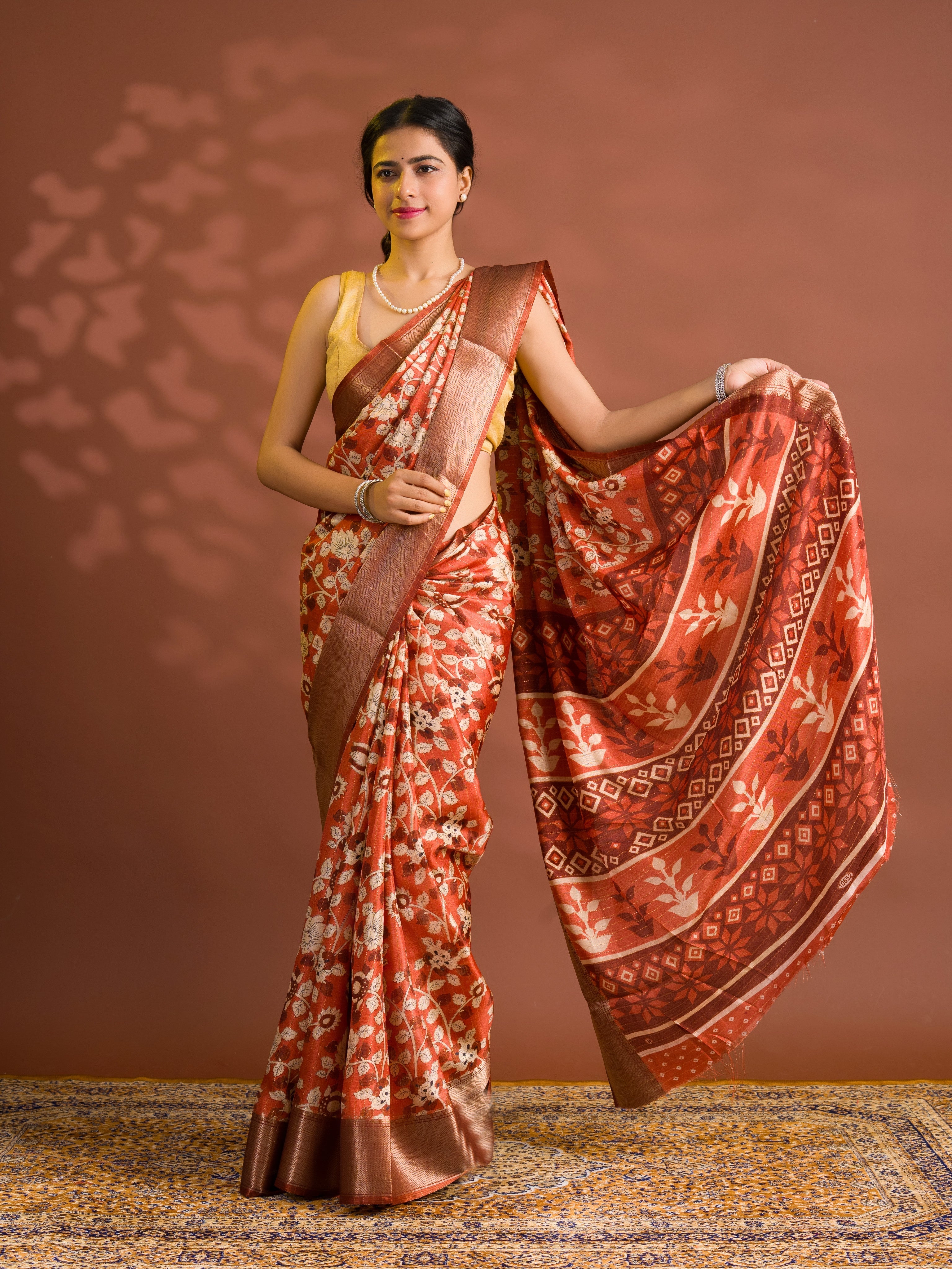 By Printed Style With Zari border Saree