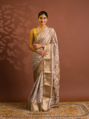 By Printed Style With Zari border Saree