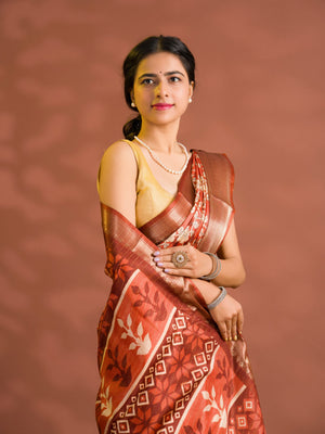 By Printed Style With Zari border Saree