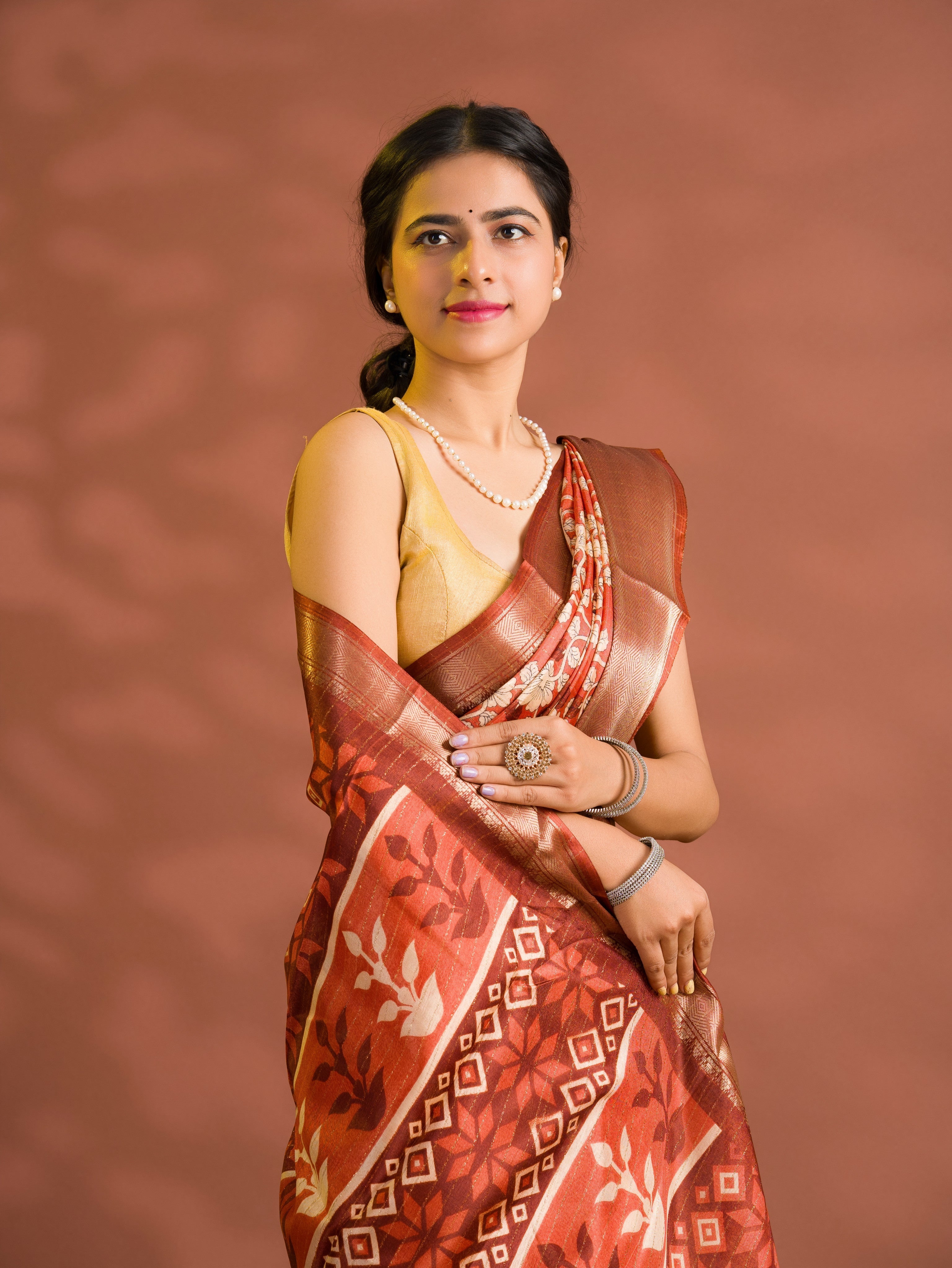 By Printed Style With Zari border Saree