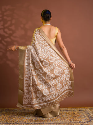 By Printed Style With Zari border Saree