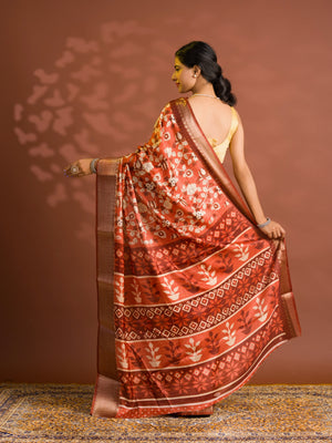 By Printed Style With Zari border Saree
