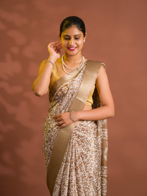 By Printed Style With Zari border Saree