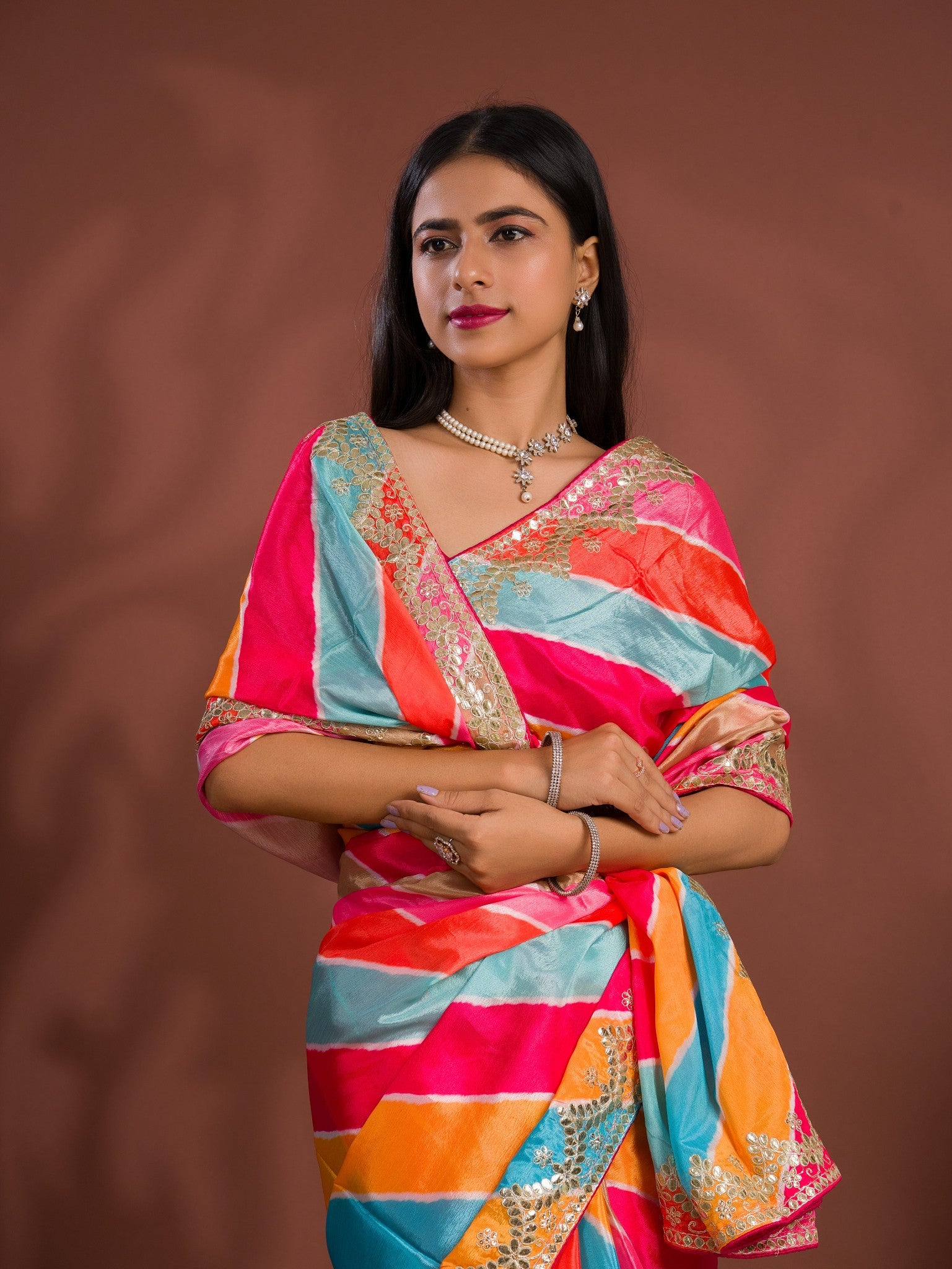 Silk Bollywood Style With Gotapatti Work Saree for festivals season 
