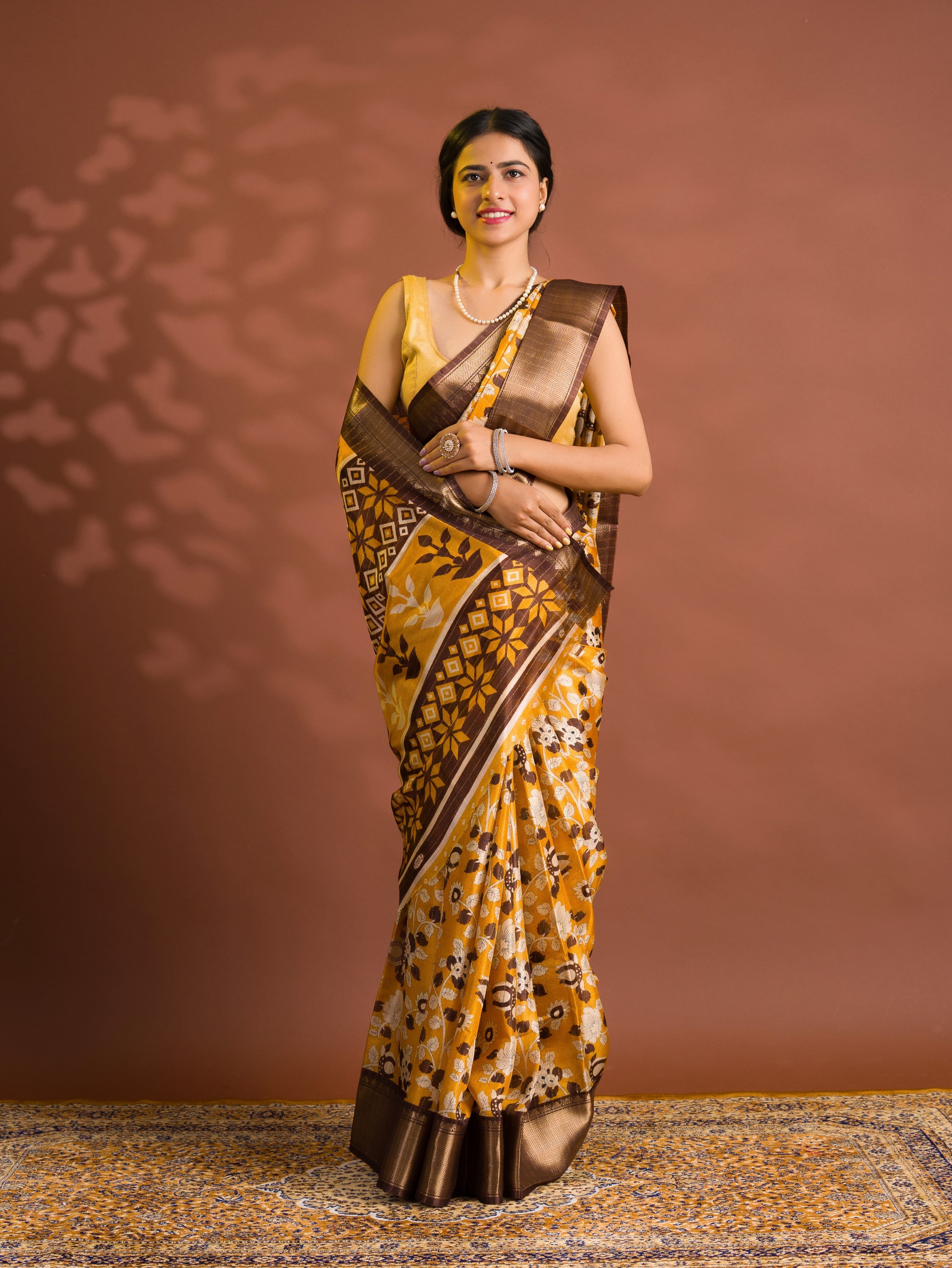 By Printed Style With Zari border Saree