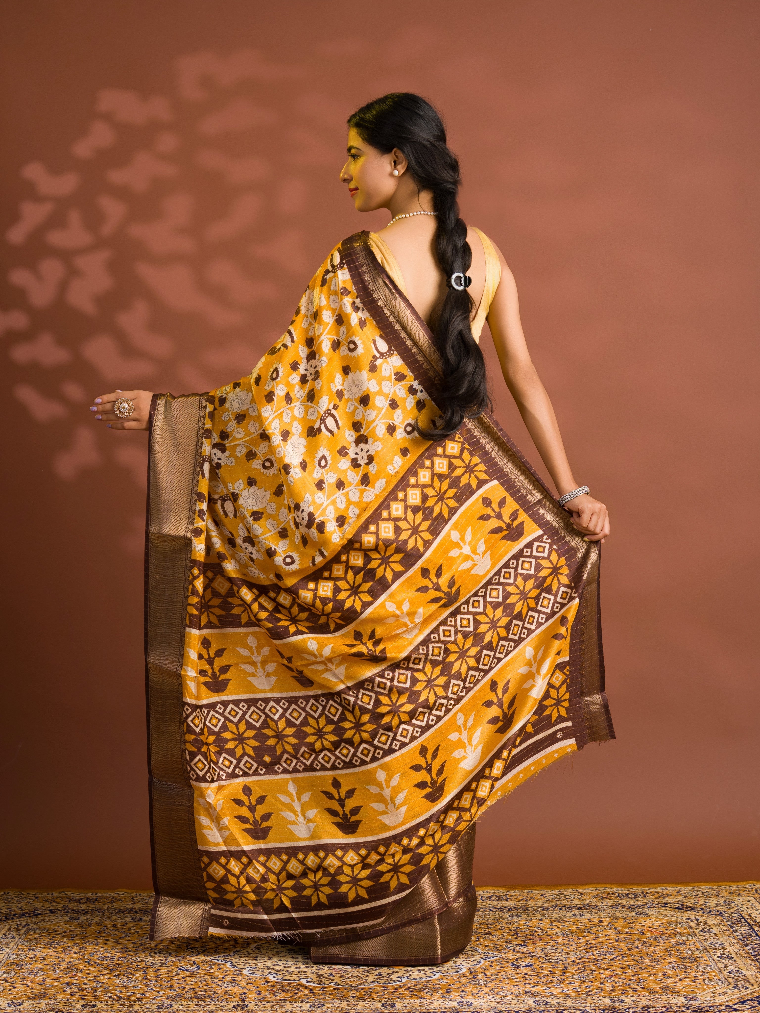 By Printed Style With Zari border Saree