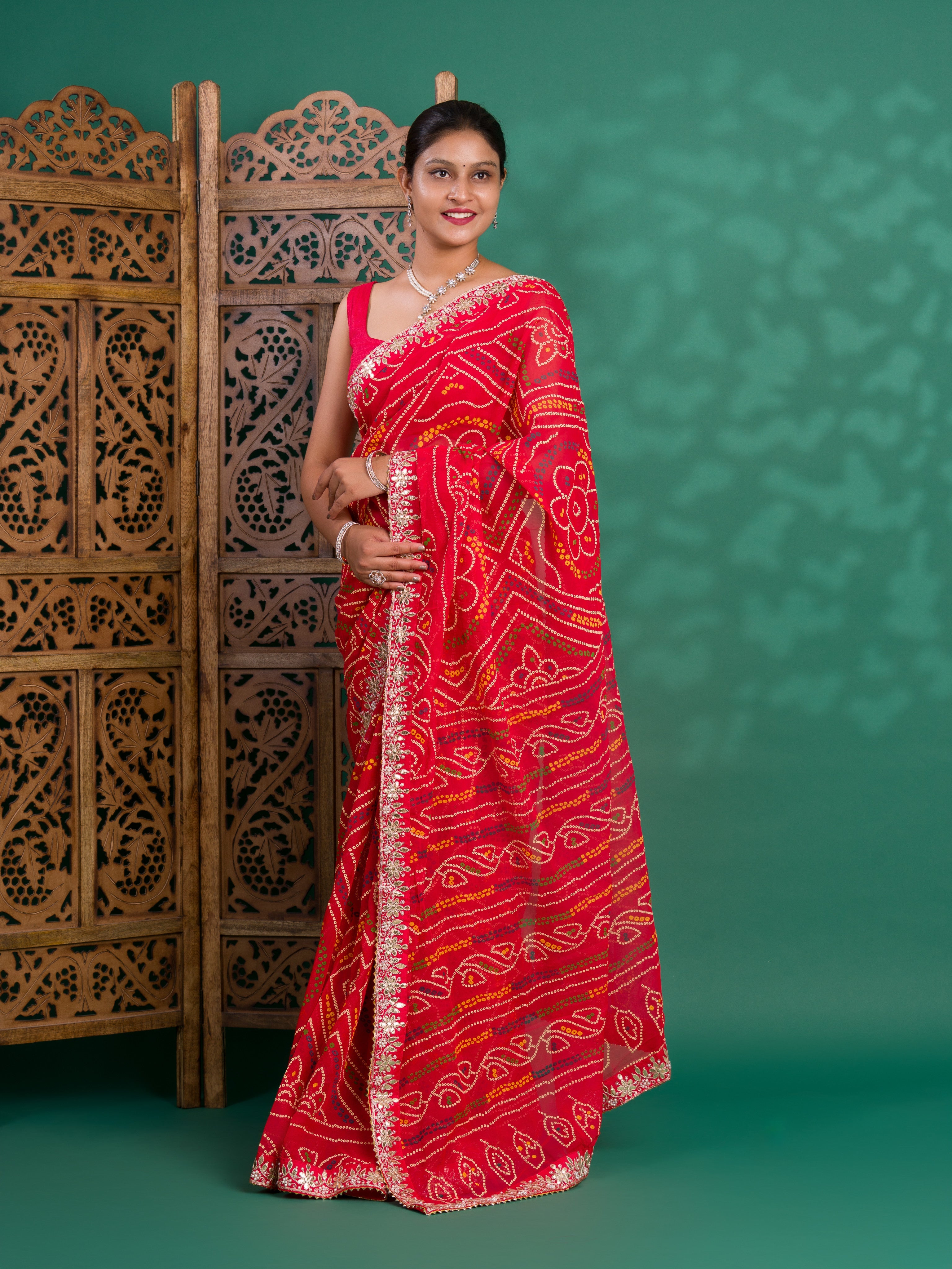 Tanmira New Beautiful Georgette Traditional Style Gotapatti Work Saree PAD