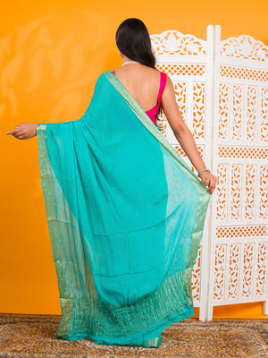 By New Pure Ojariya Chinon Beautiful Zari border Pallu saree