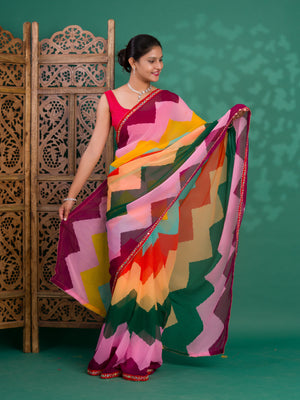 By New Special Zik Zag Chiffon Embroidery Work Saree 