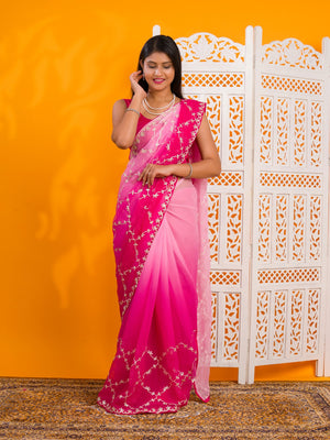 By New Beaytiful  Chiffon Bollywood Style With Gotapatti Work Saree