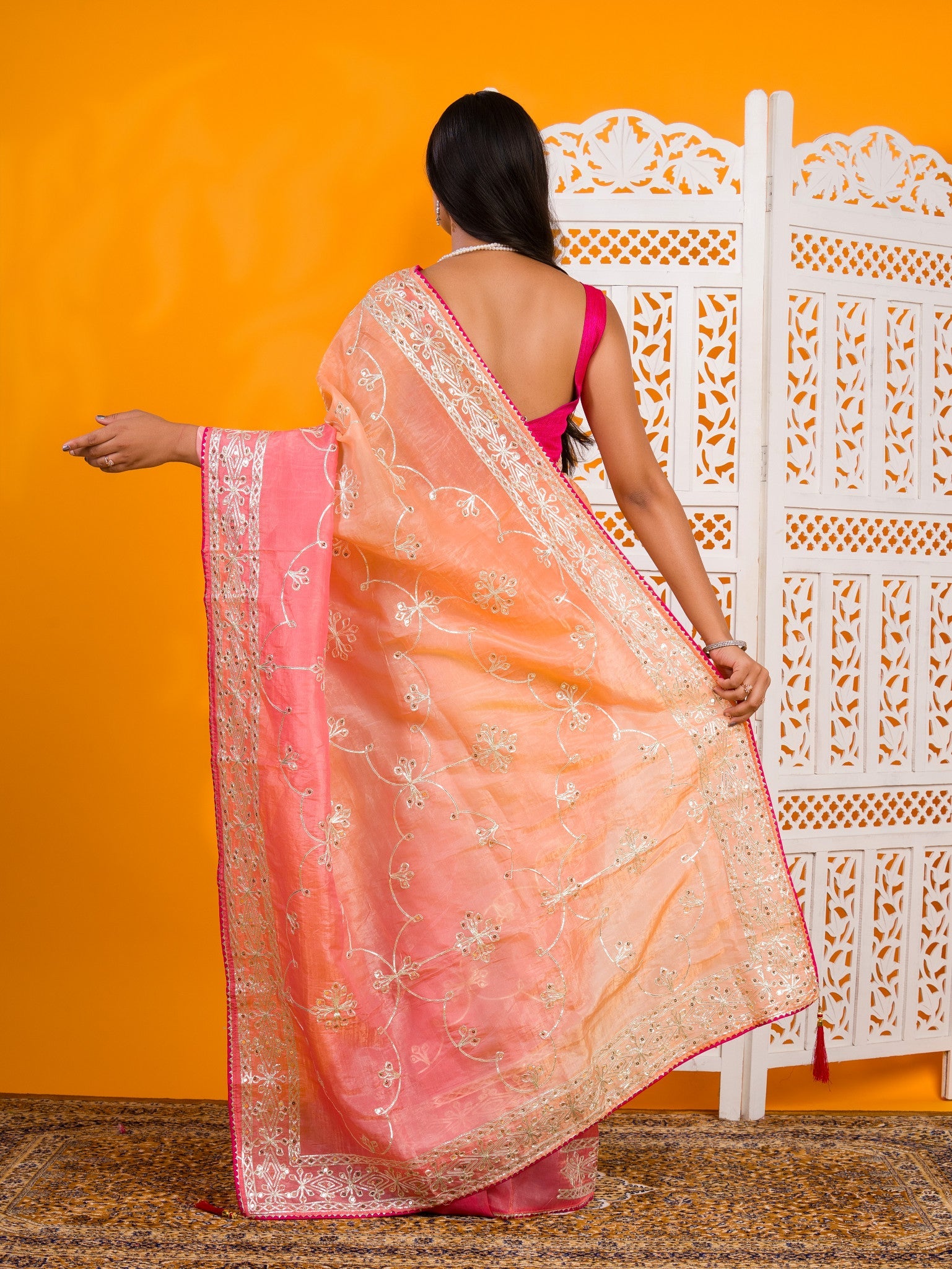 By New Latest Tissue Bollywood Style With Gotapatti Work Saree
