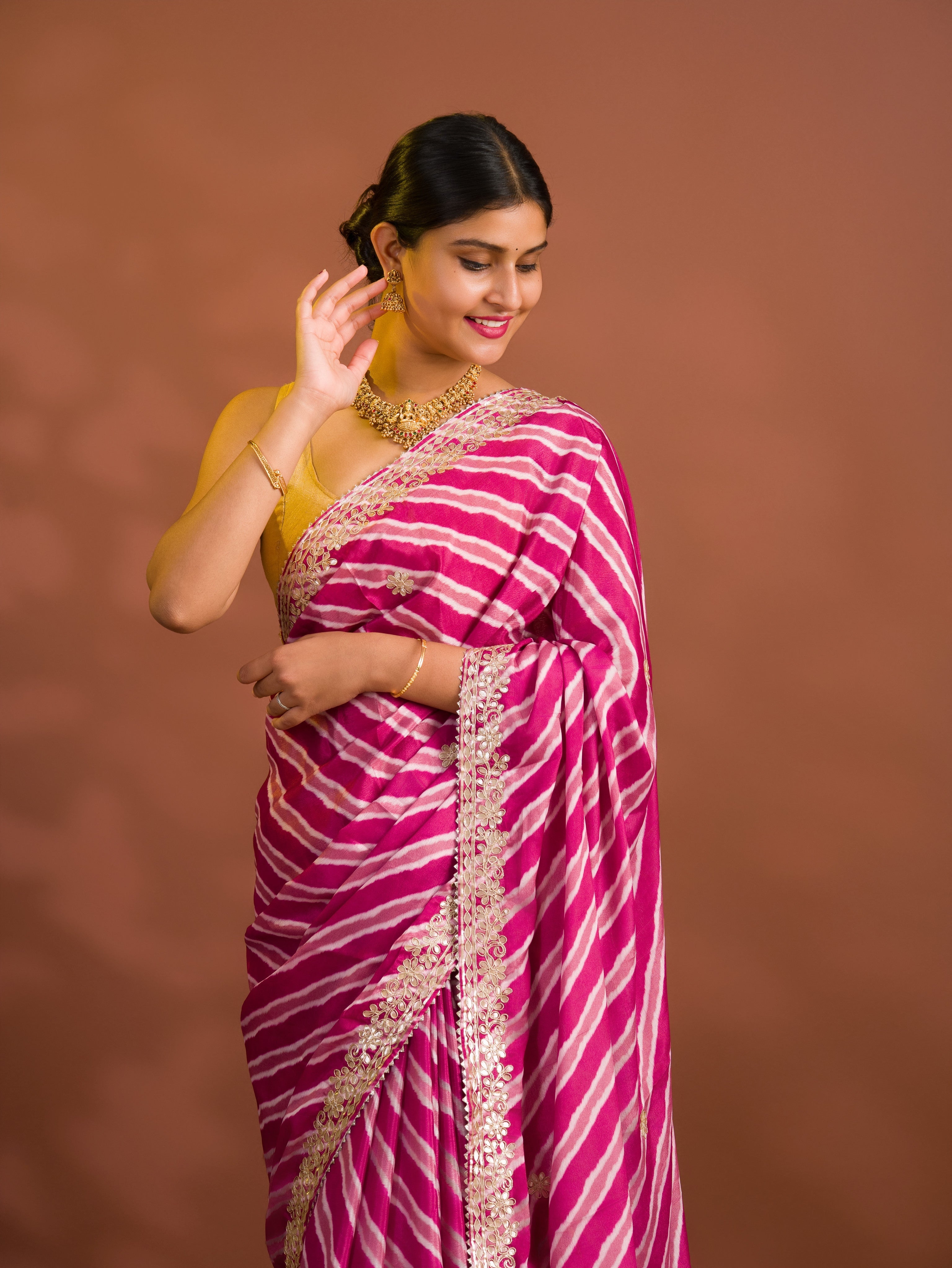 By Leheriya Saree With Gotapatti Work 
