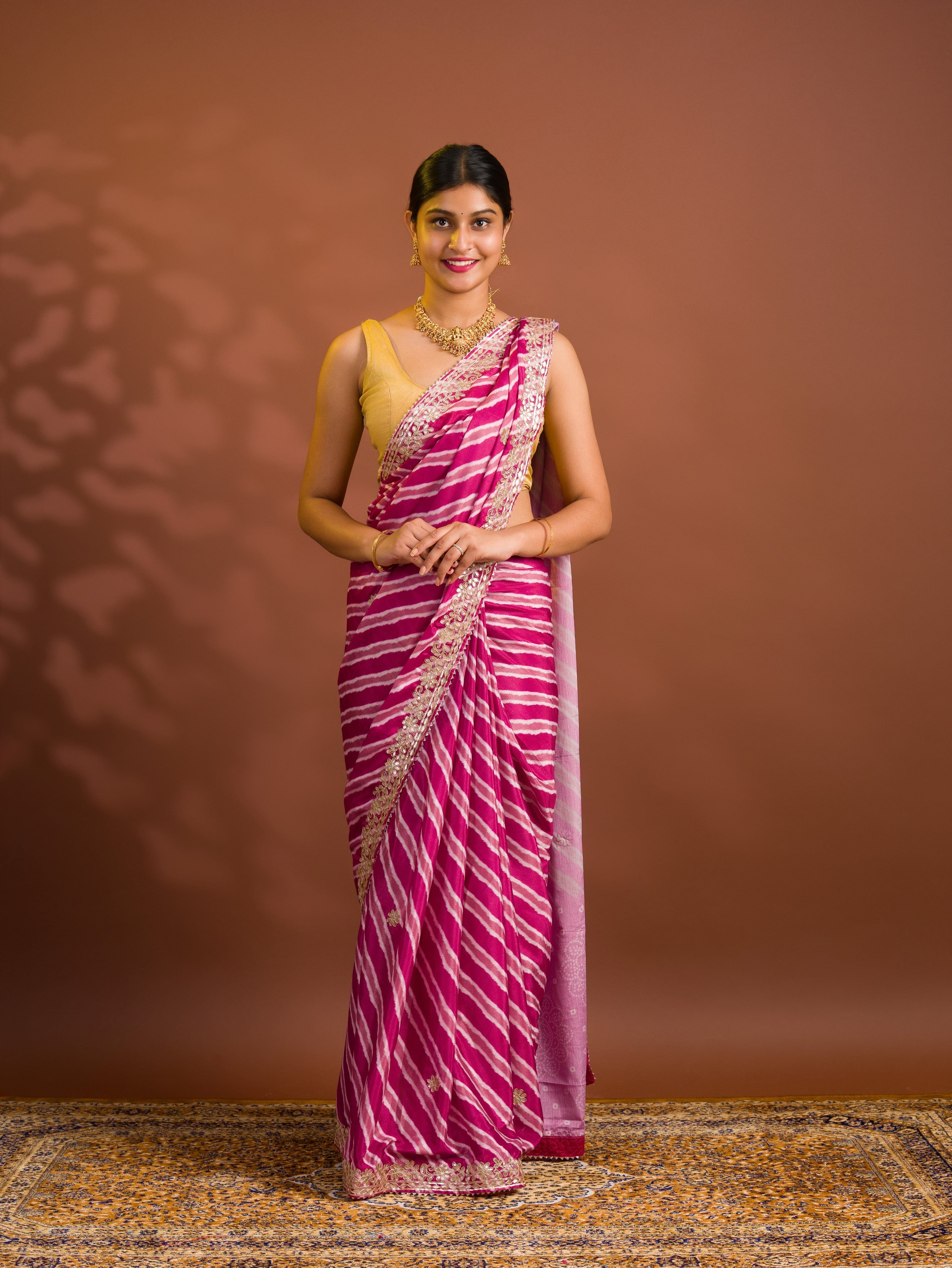 By Leheriya Saree With Gotapatti Work 