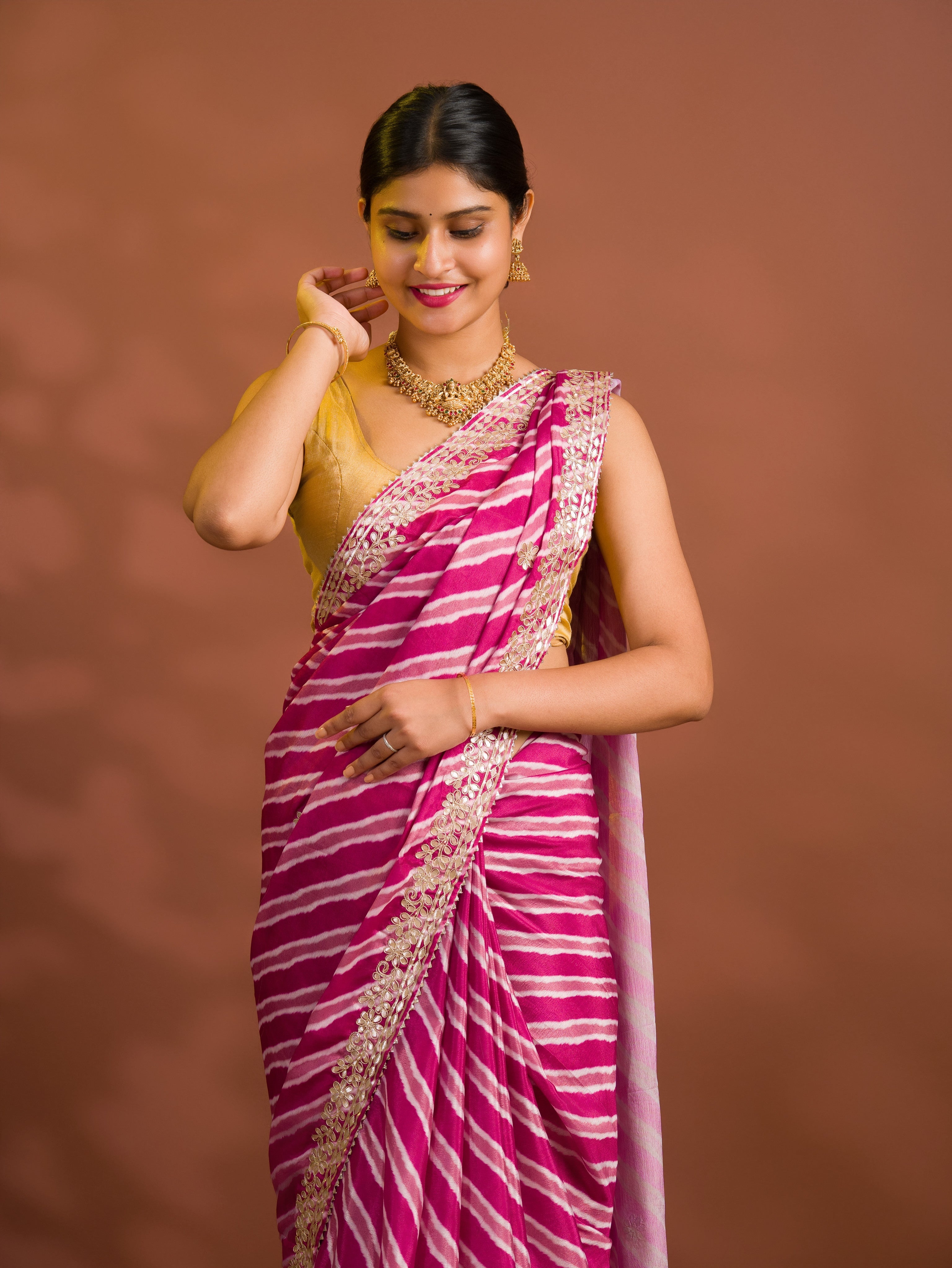 By Leheriya Saree With Gotapatti Work 
