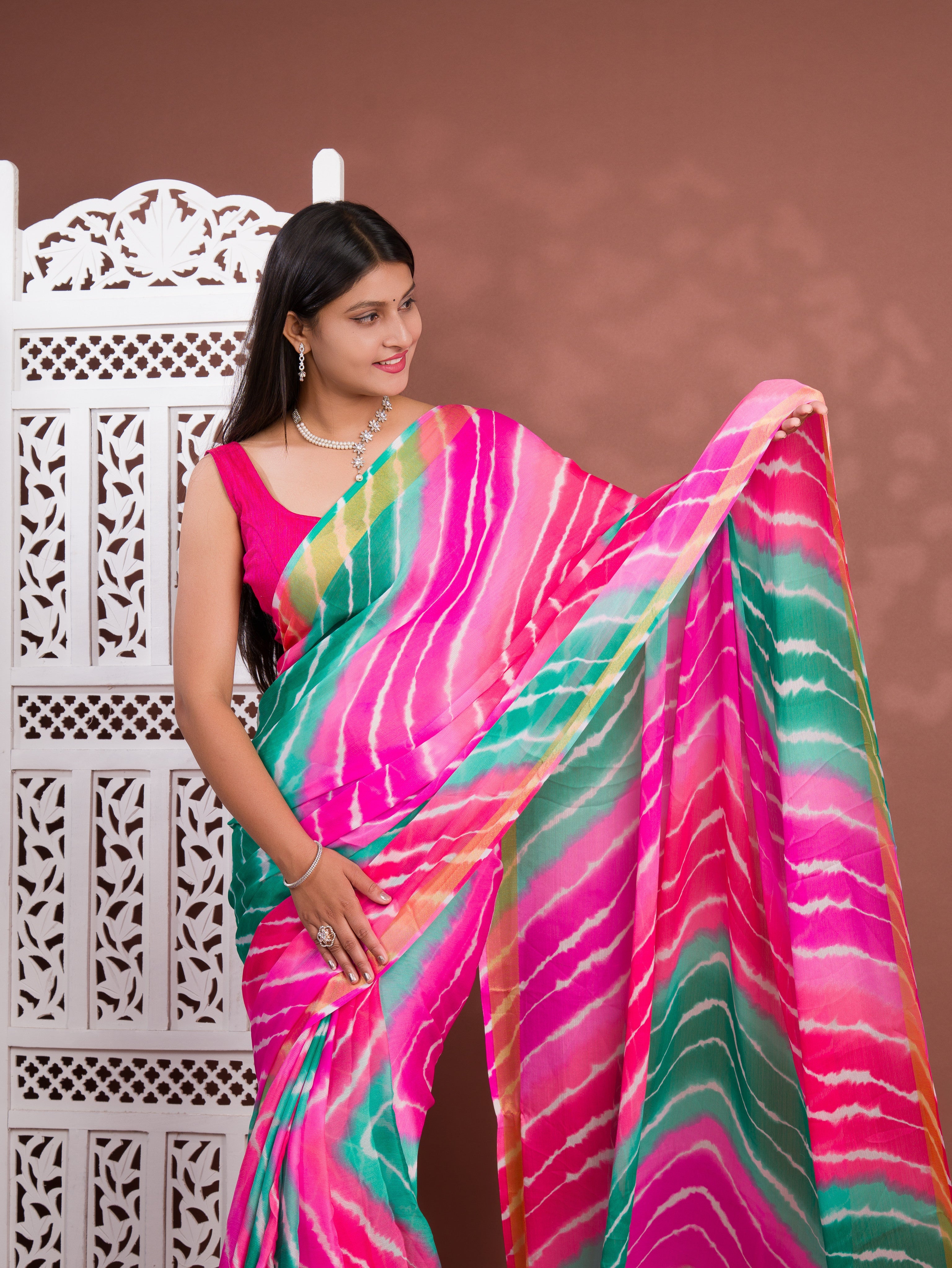 Tanmira Latest New Mos Chiffon Leheriya Style Saree STL