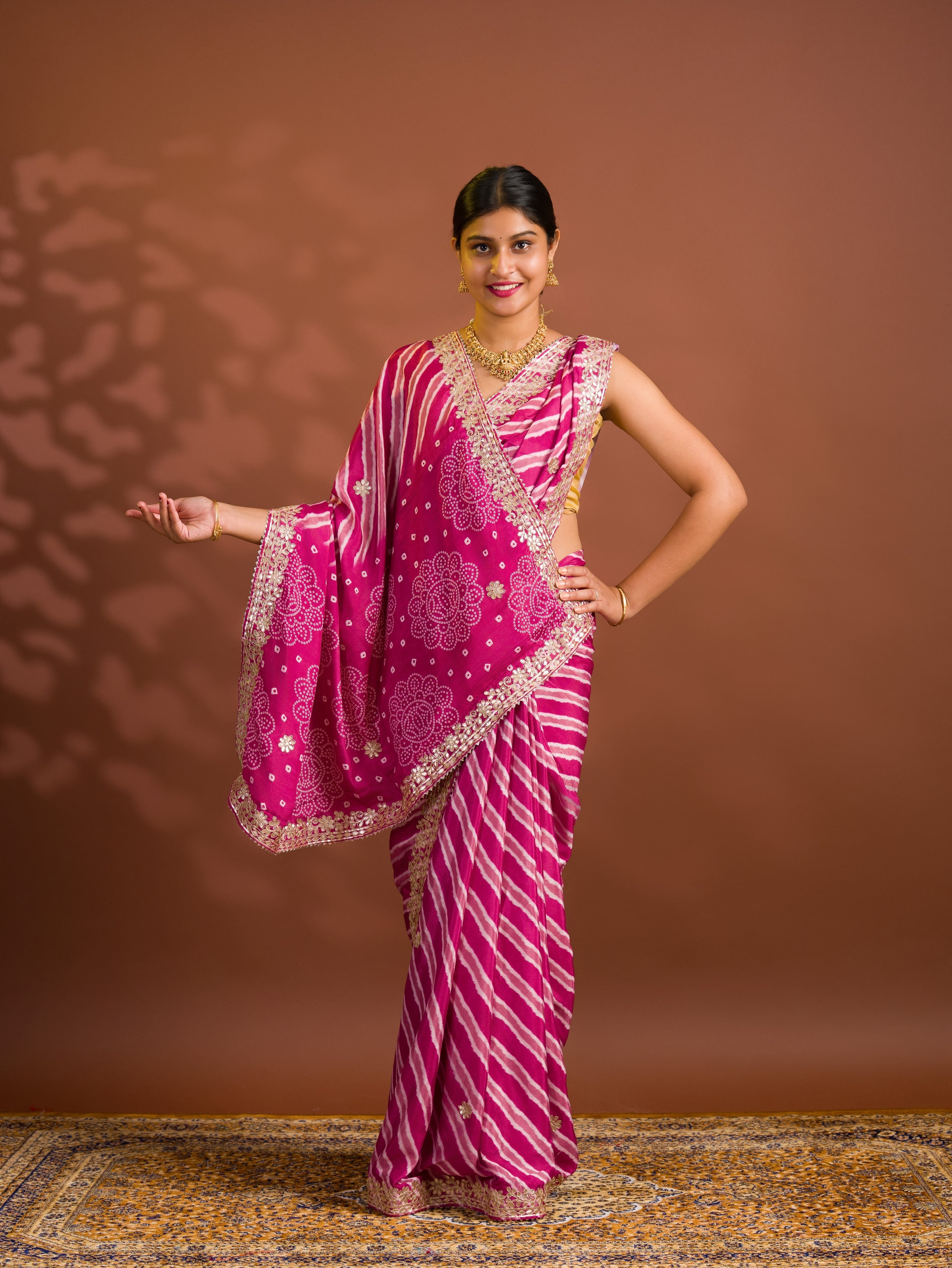 By Leheriya Saree With Gotapatti Work 
