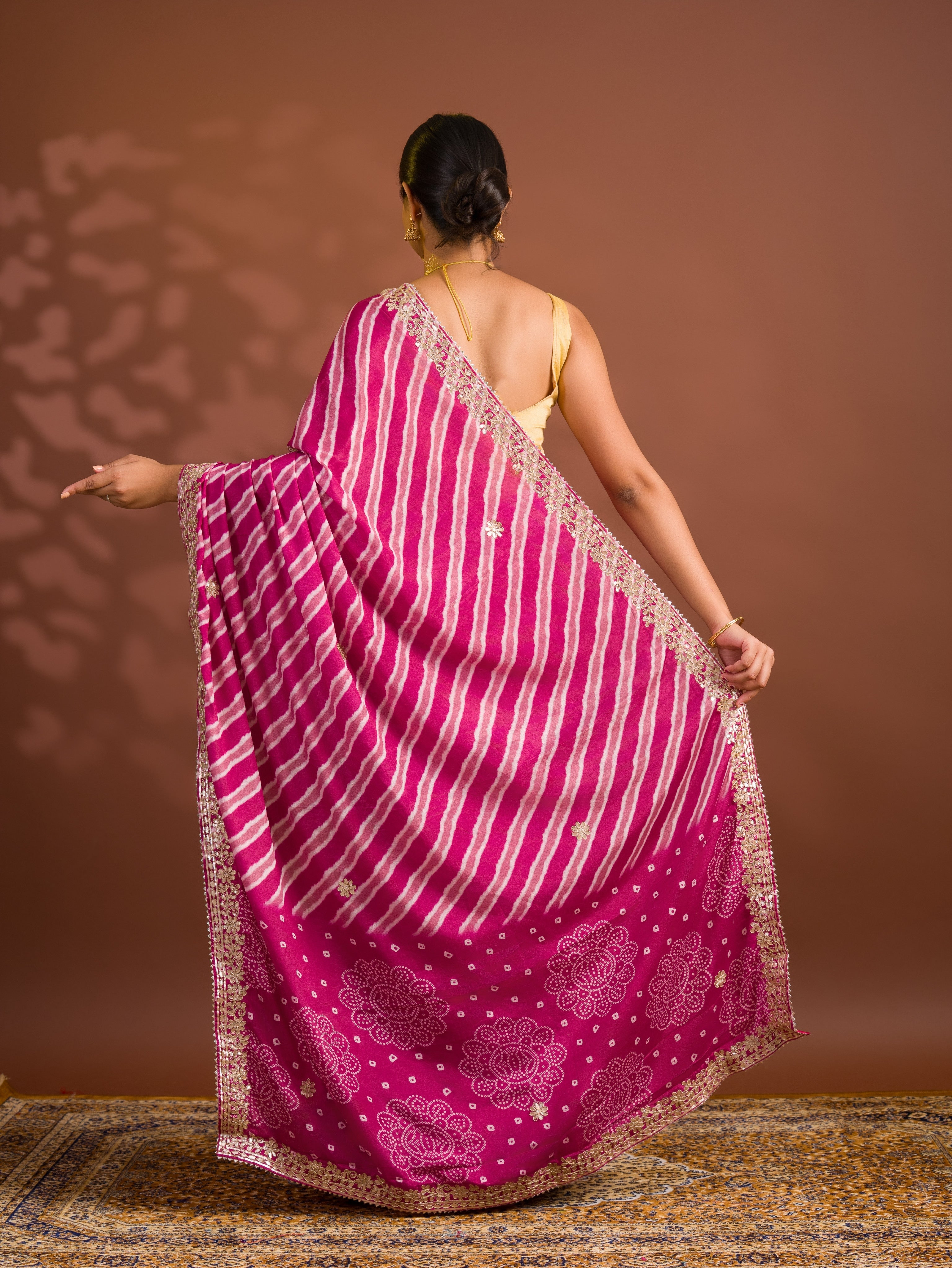 By Leheriya Saree With Gotapatti Work 