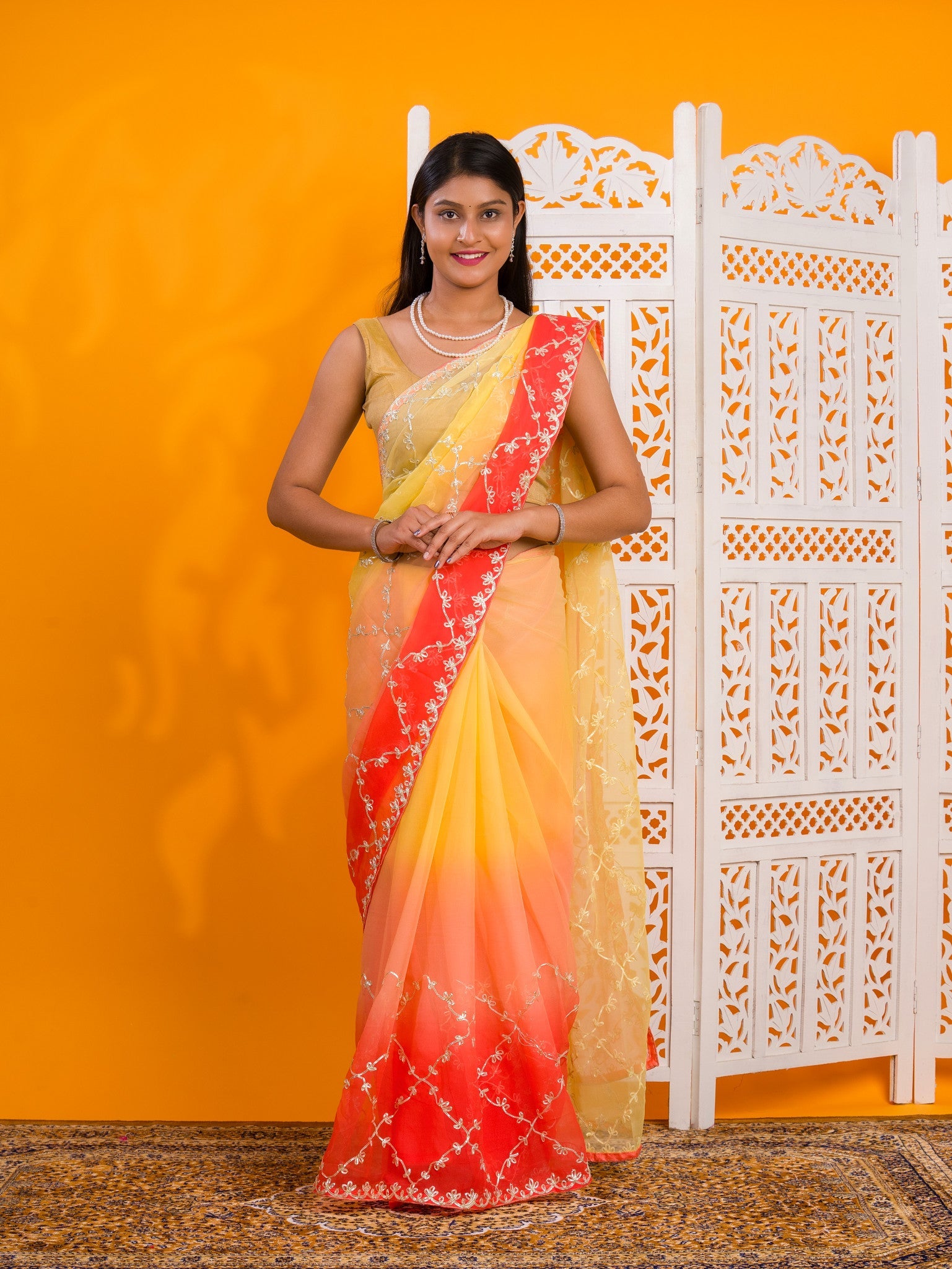 By New Beaytiful  Chiffon Bollywood Style With Gotapatti Work Saree