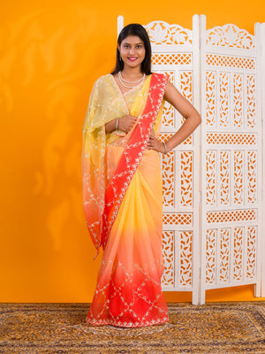 By New Beaytiful  Chiffon Bollywood Style With Gotapatti Work Saree