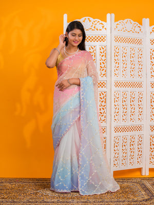 By New Beaytiful  Chiffon Bollywood Style With Gotapatti Work Saree