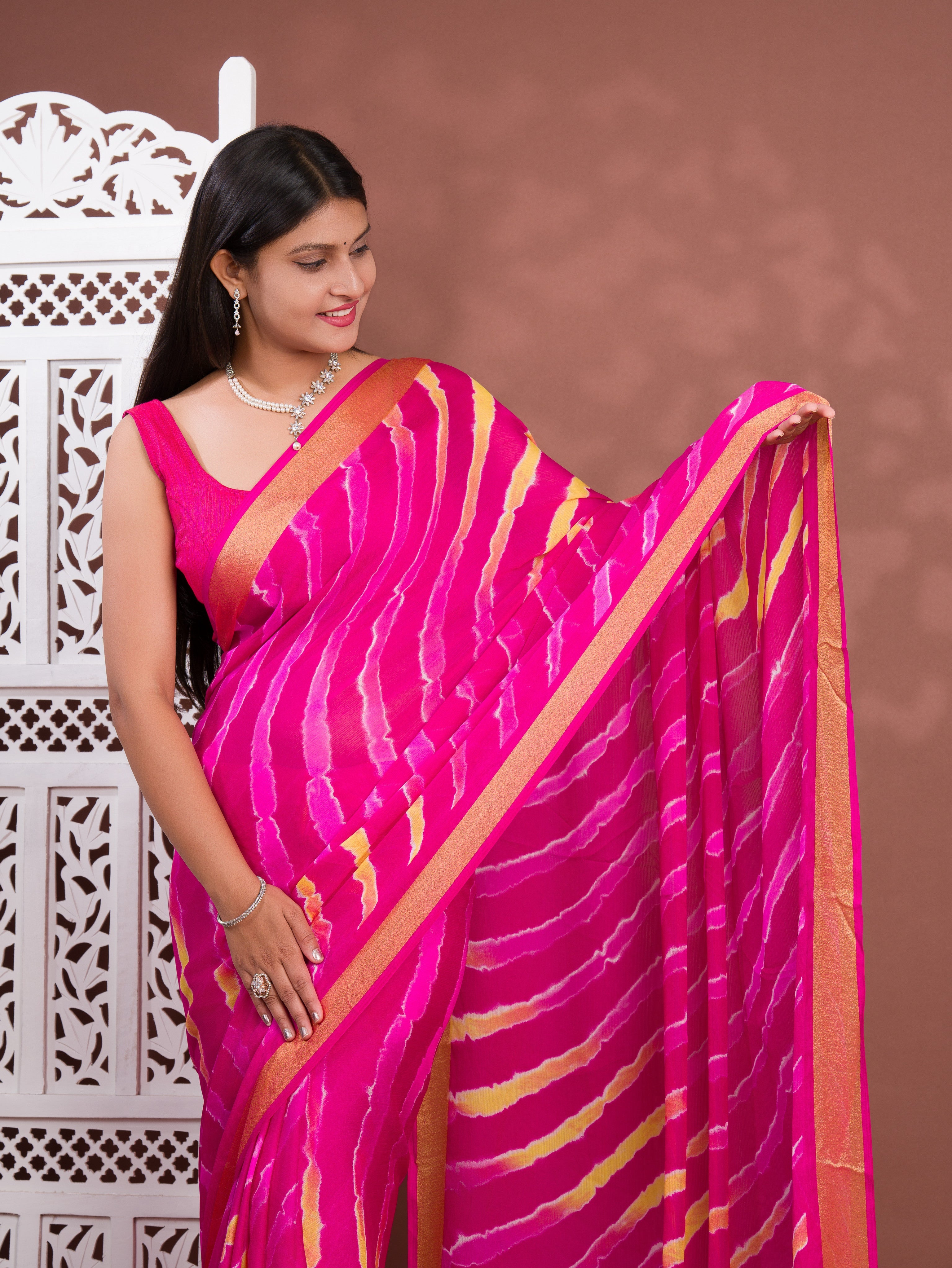 Tanmira Latest New Mos Chiffon Leheriya Style Saree STL