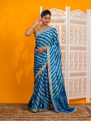 By Leheriya Saree With Gotapatti Work 