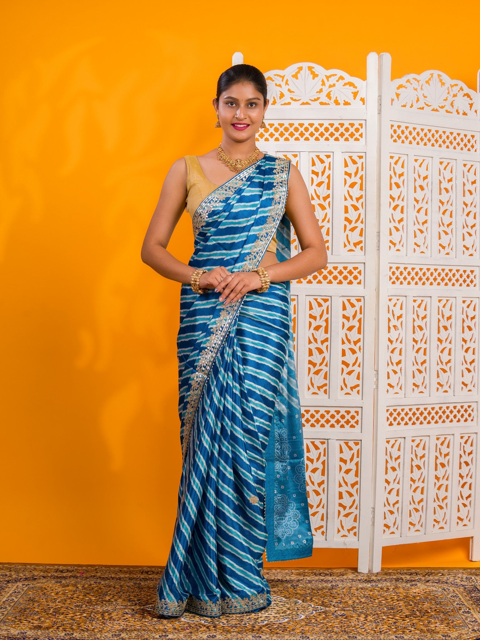 By Leheriya Saree With Gotapatti Work 