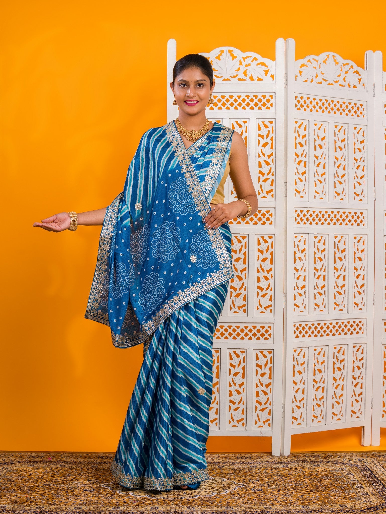By Leheriya Saree With Gotapatti Work 