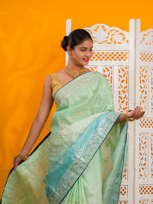 By New Latest Tissue Bollywood Style With Gotapatti Work Saree