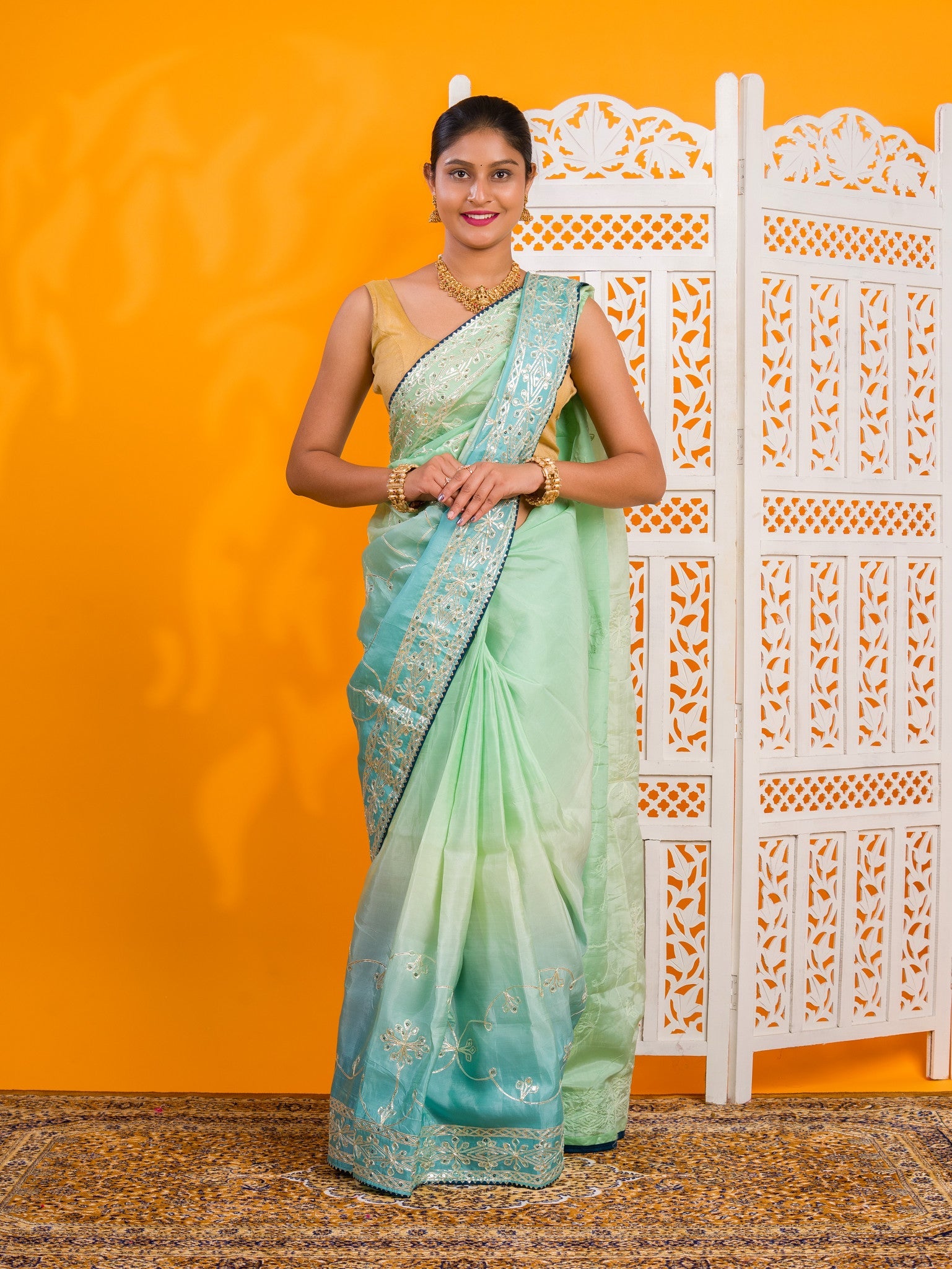By New Latest Tissue Bollywood Style With Gotapatti Work Saree