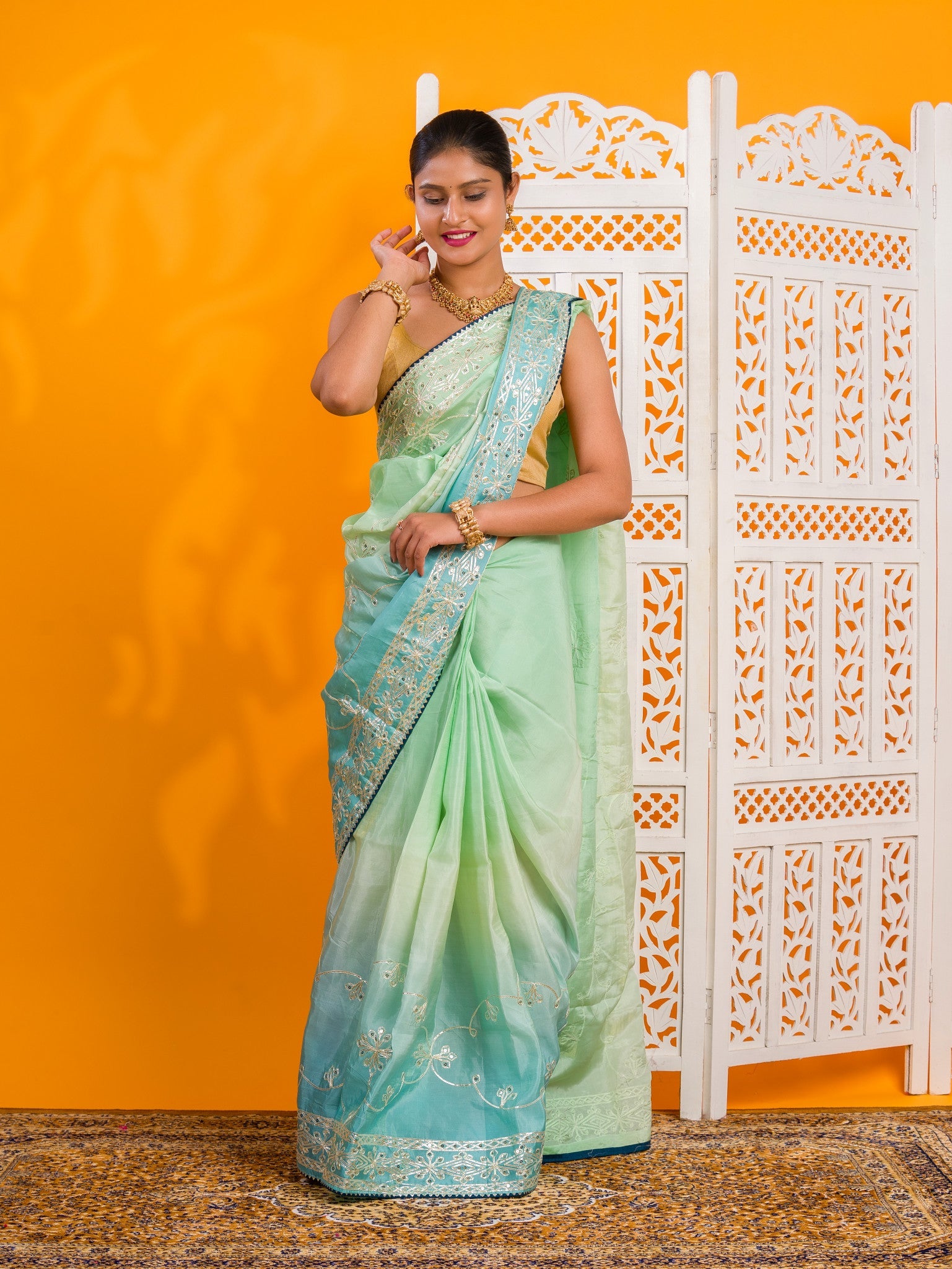 By New Latest Tissue Bollywood Style With Gotapatti Work Saree
