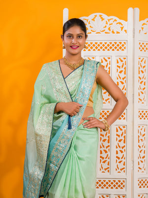 By New Latest Tissue Bollywood Style With Gotapatti Work Saree