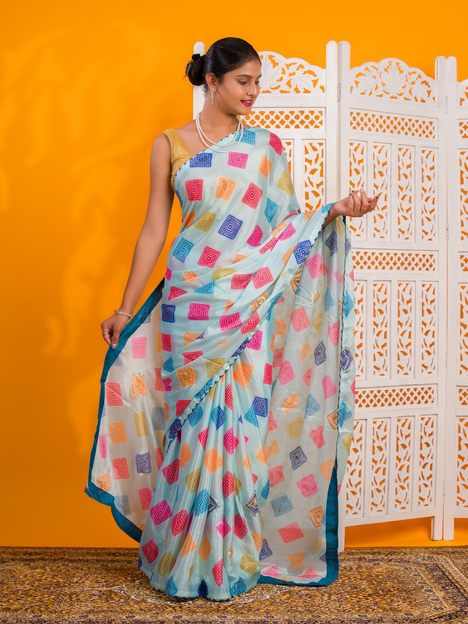 Bollywood style Bandhani Gotapatti Work Saree under 2000   