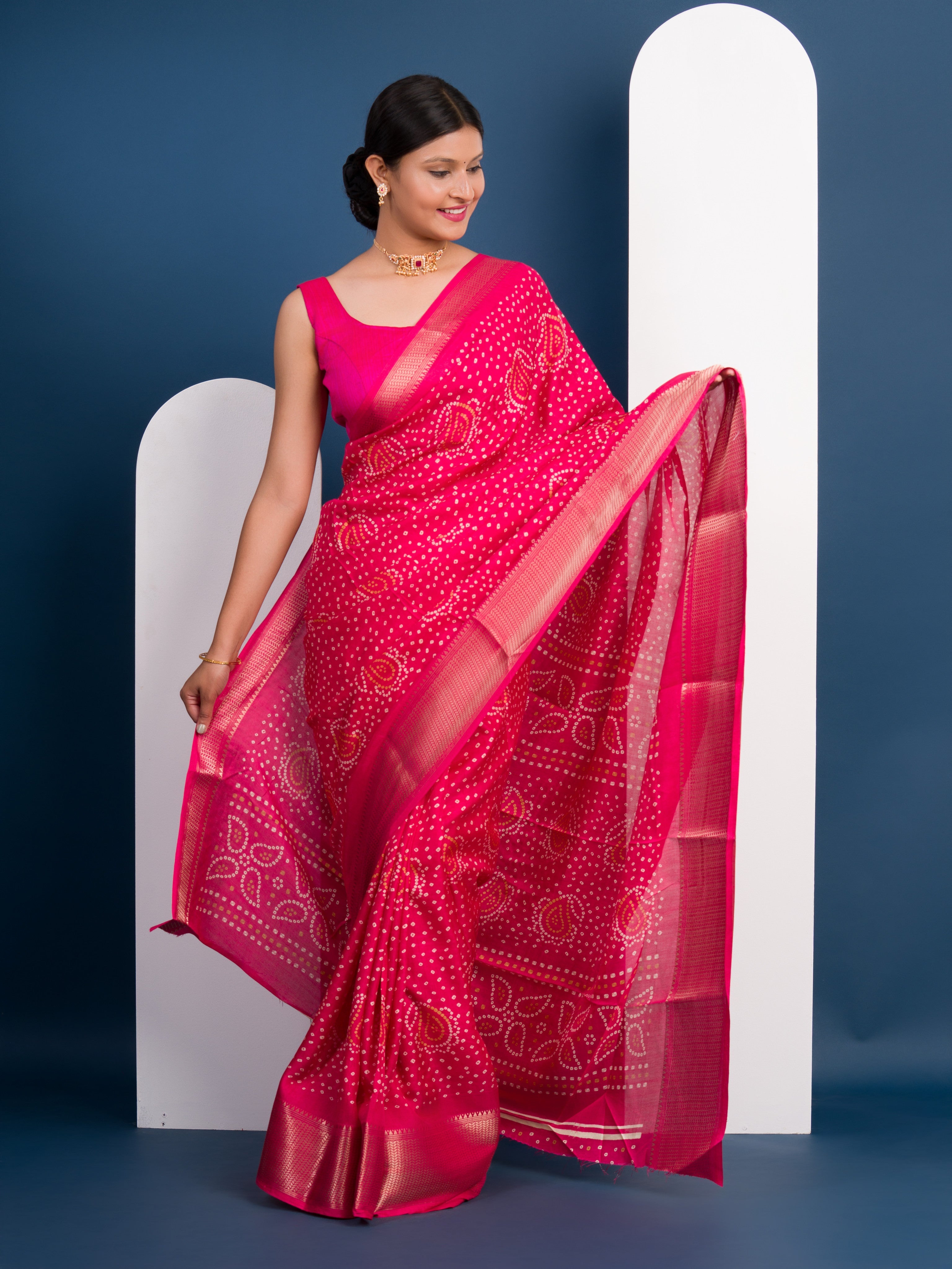 Tanmira New latest Cotton silk Ajrakh style With Ajrakh HandPrint Work Saree STL