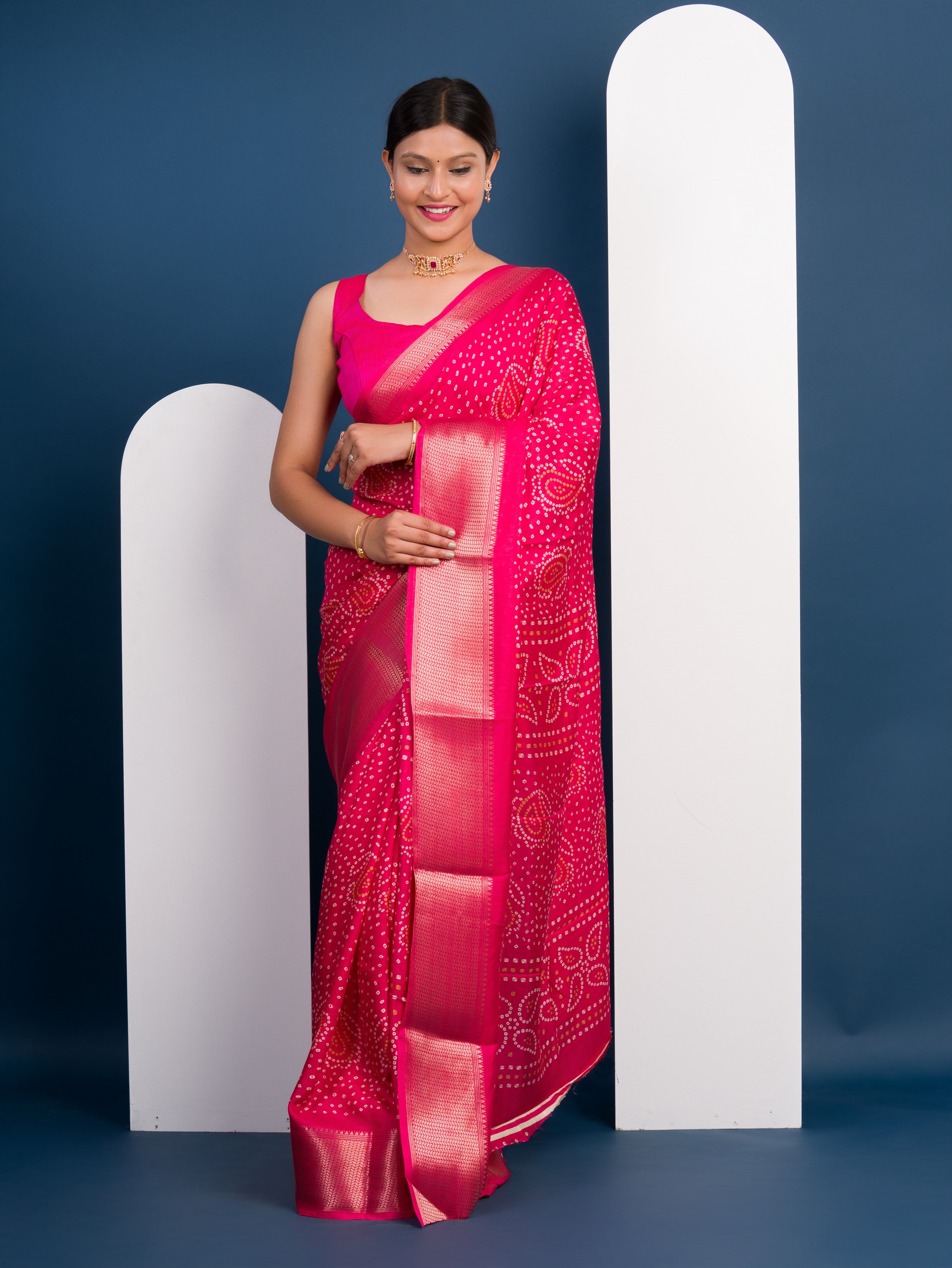  Cotton silk Ajrakh style  Saree under 1000