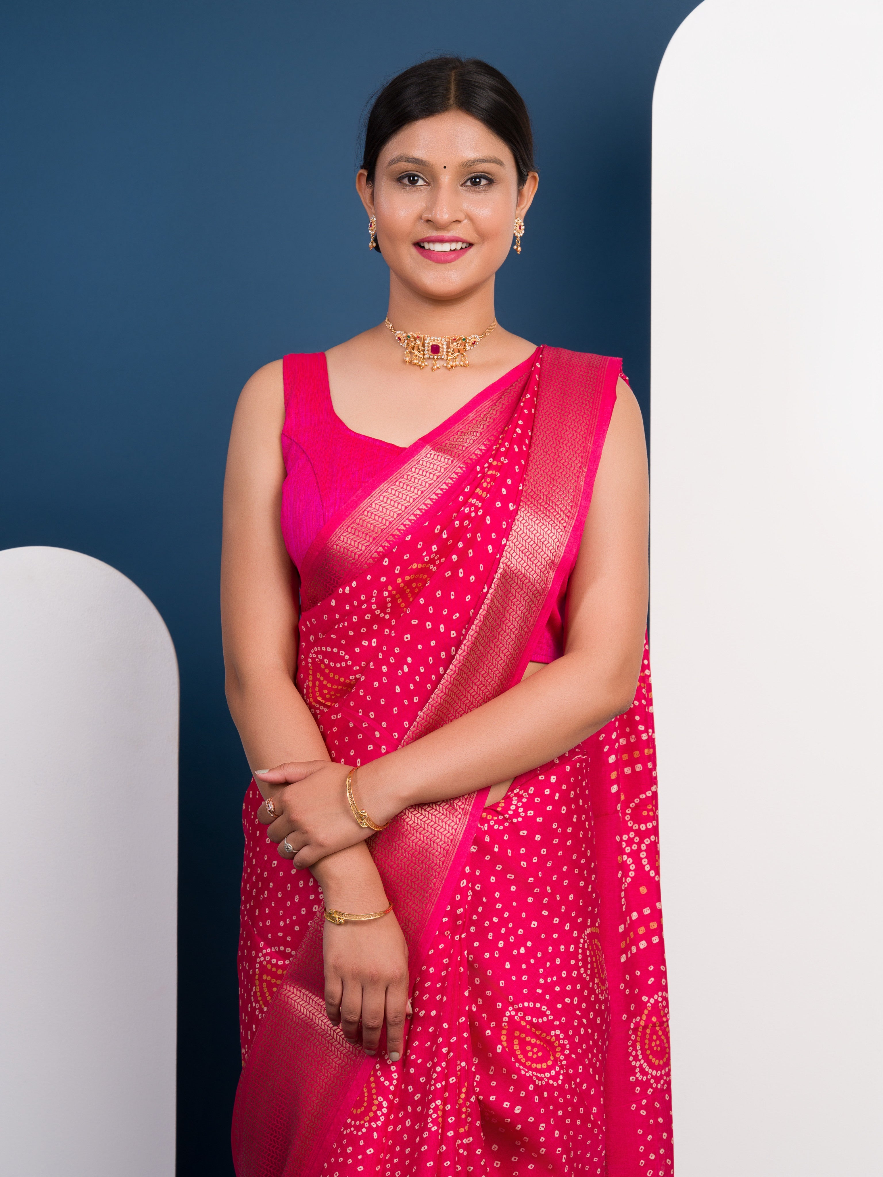 Tanmira New latest Cotton silk Ajrakh style With Ajrakh HandPrint Work Saree STL