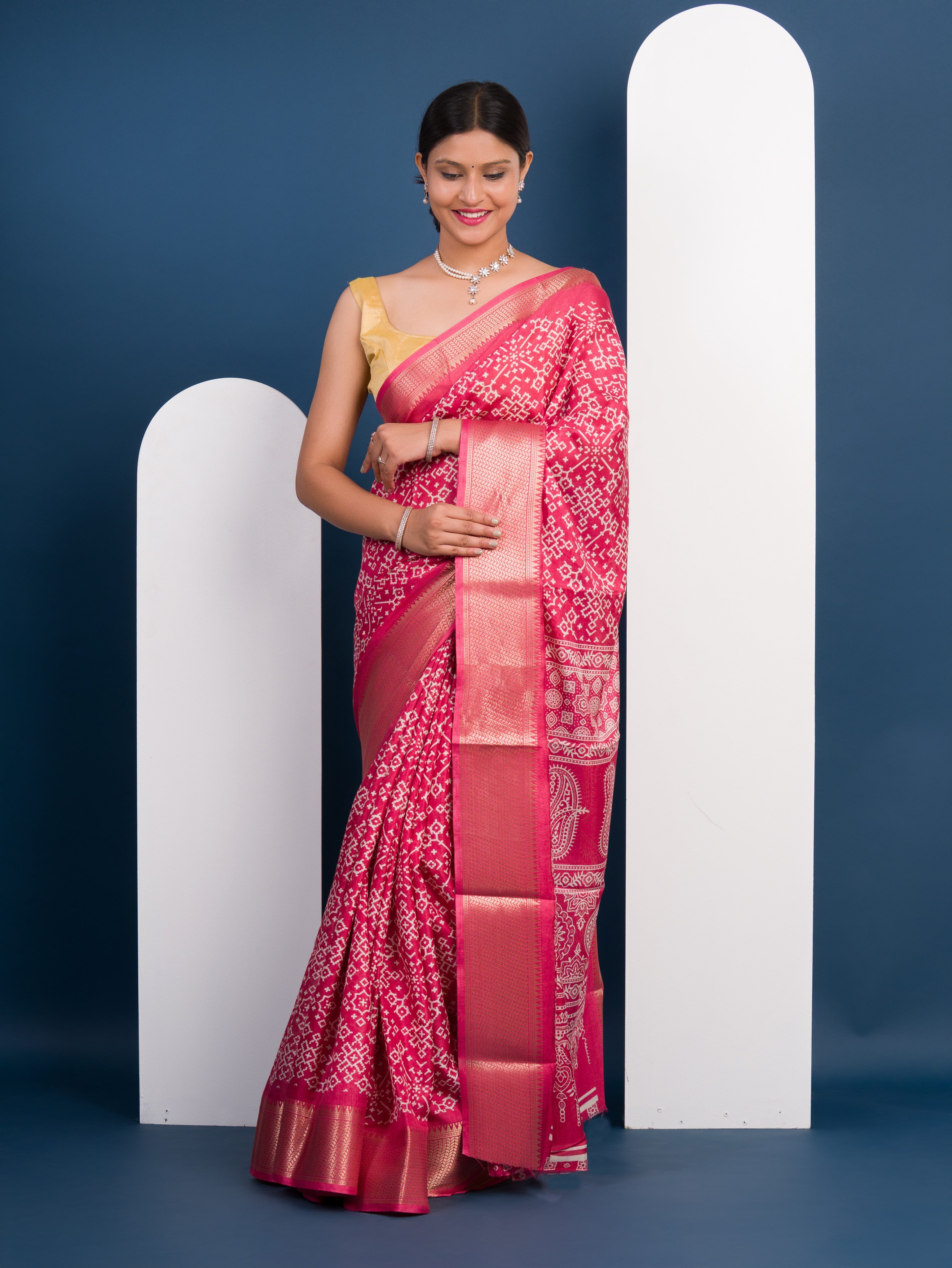 Tanmira New Cotton silk Ajrakh style With Ajrakh HandPrint Work Saree STL
